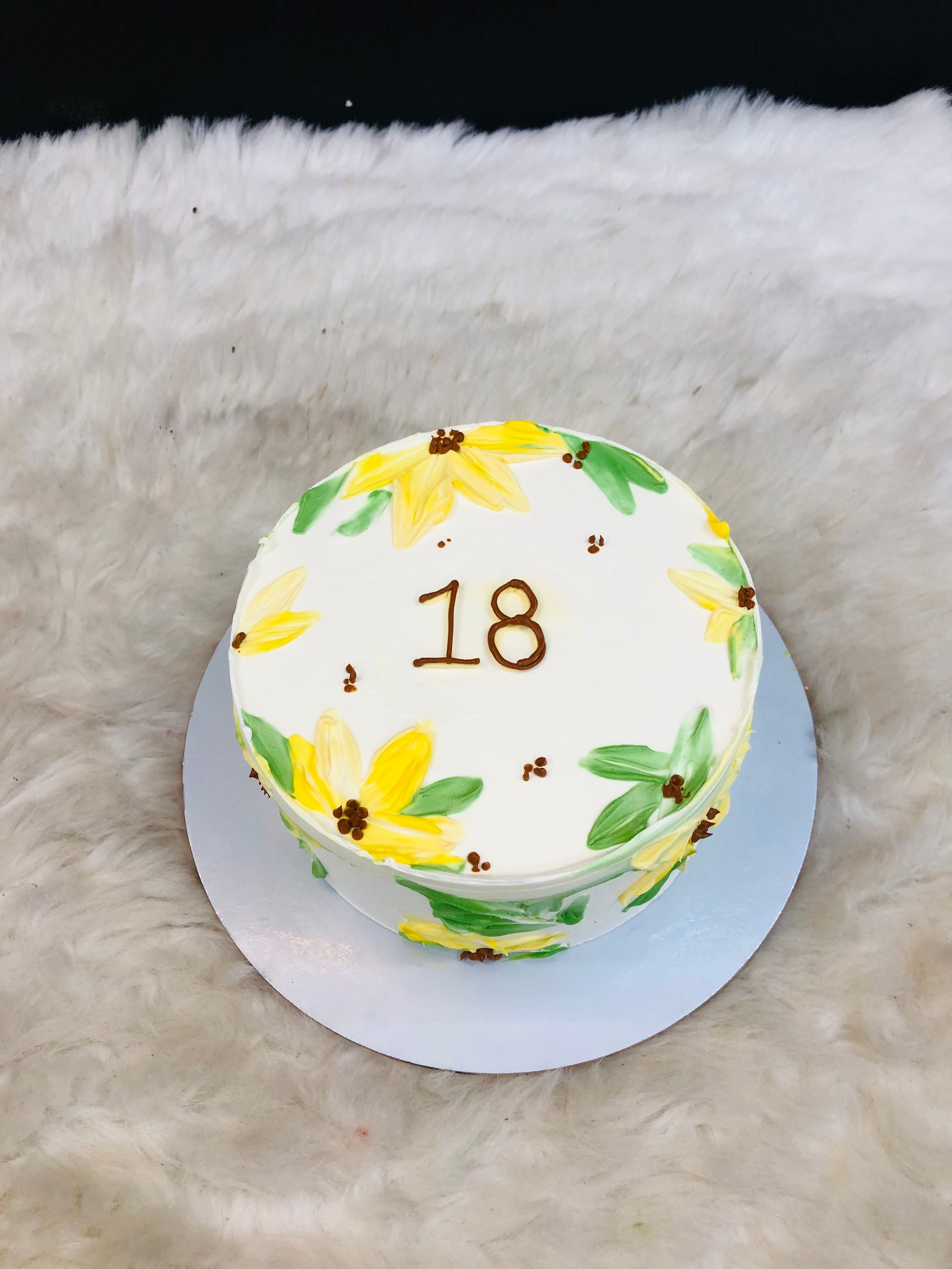 Elegant 18th Birthday Yellow Floral Cake