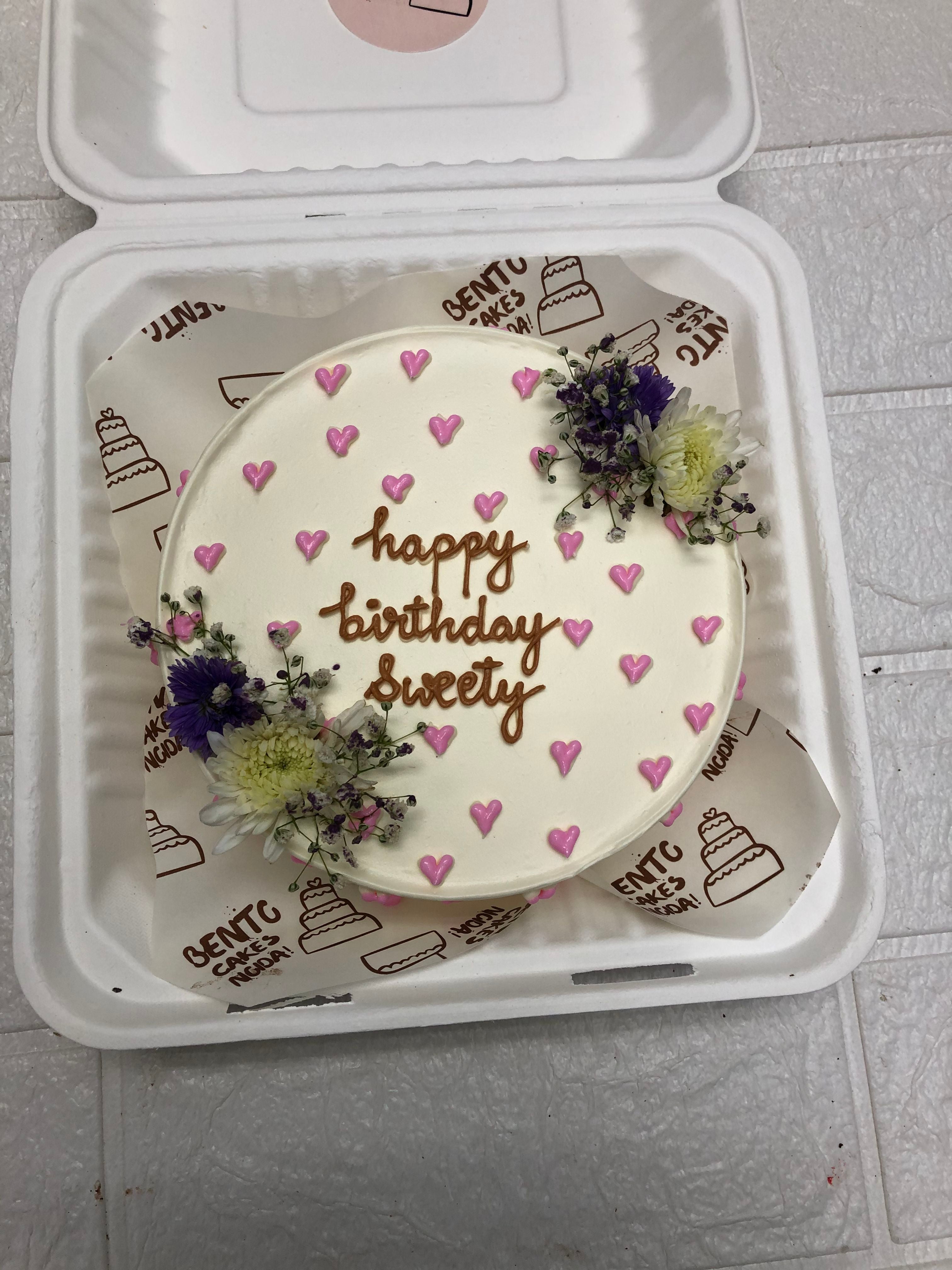 Pink Hearts with Fresh Flowers aesthetic cake