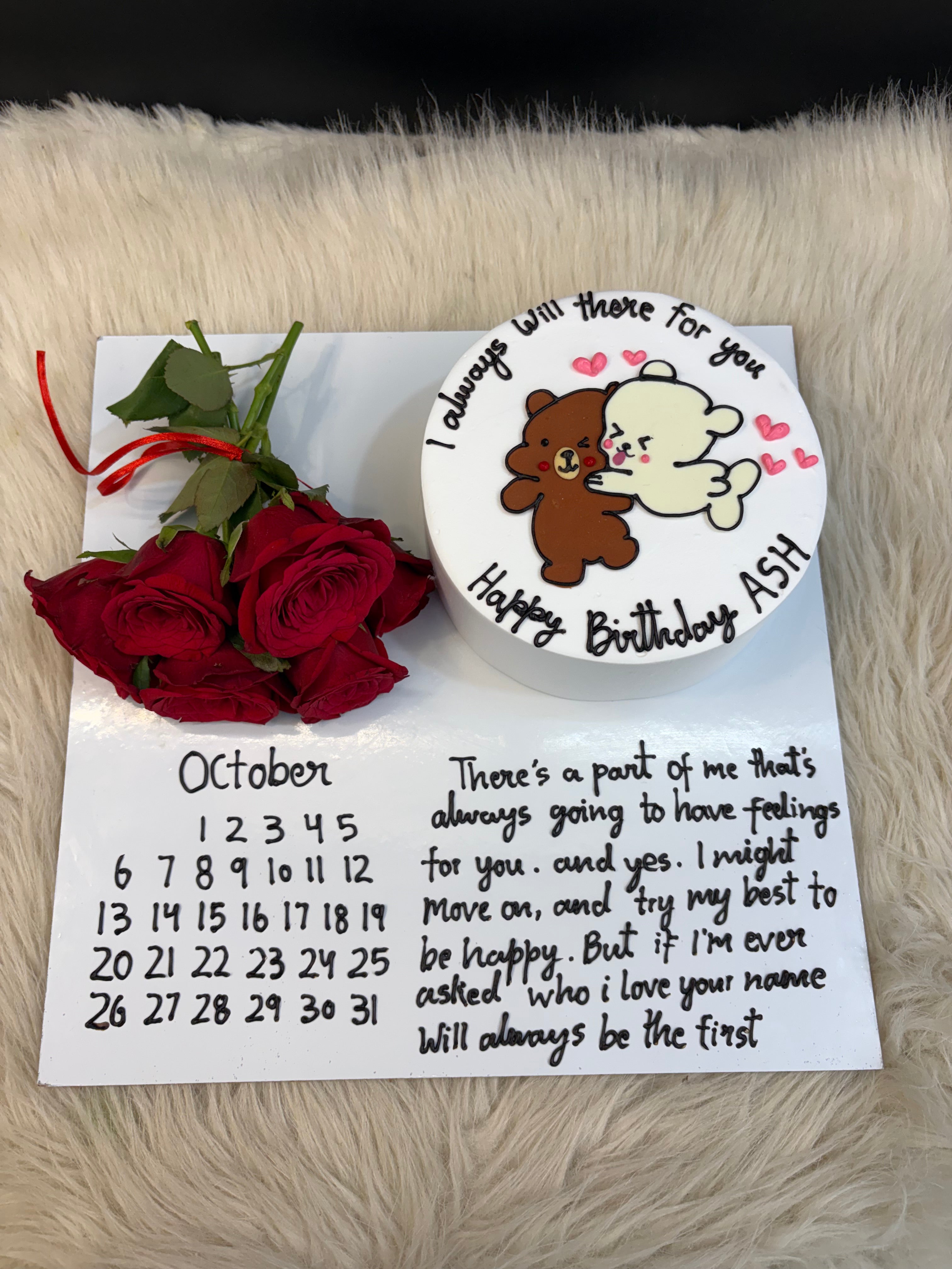 Forever Friend Bento Cake with Roses – Cute Bear Theme
