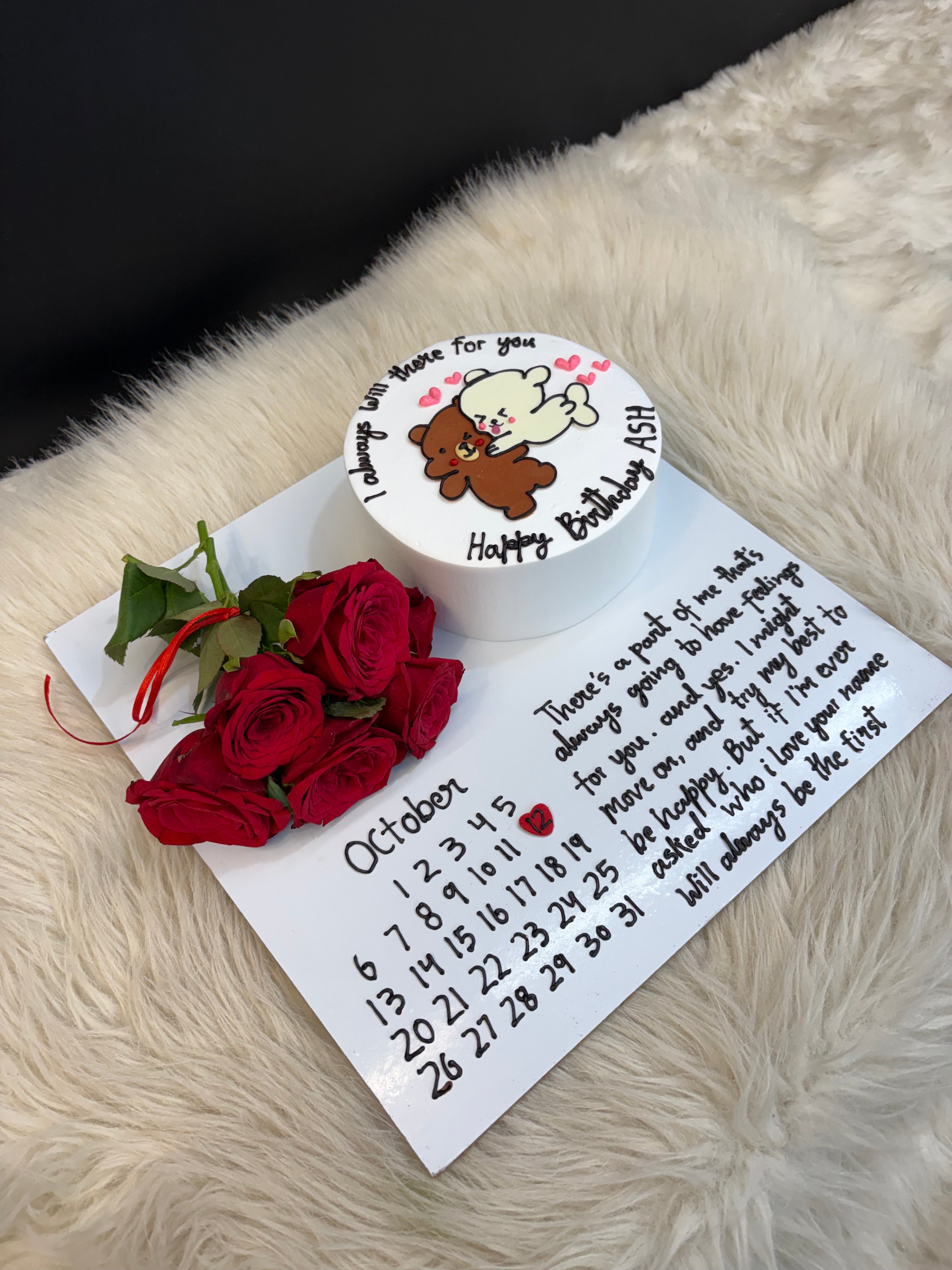 Forever Friend Bento Cake with Roses – Cute Bear Theme