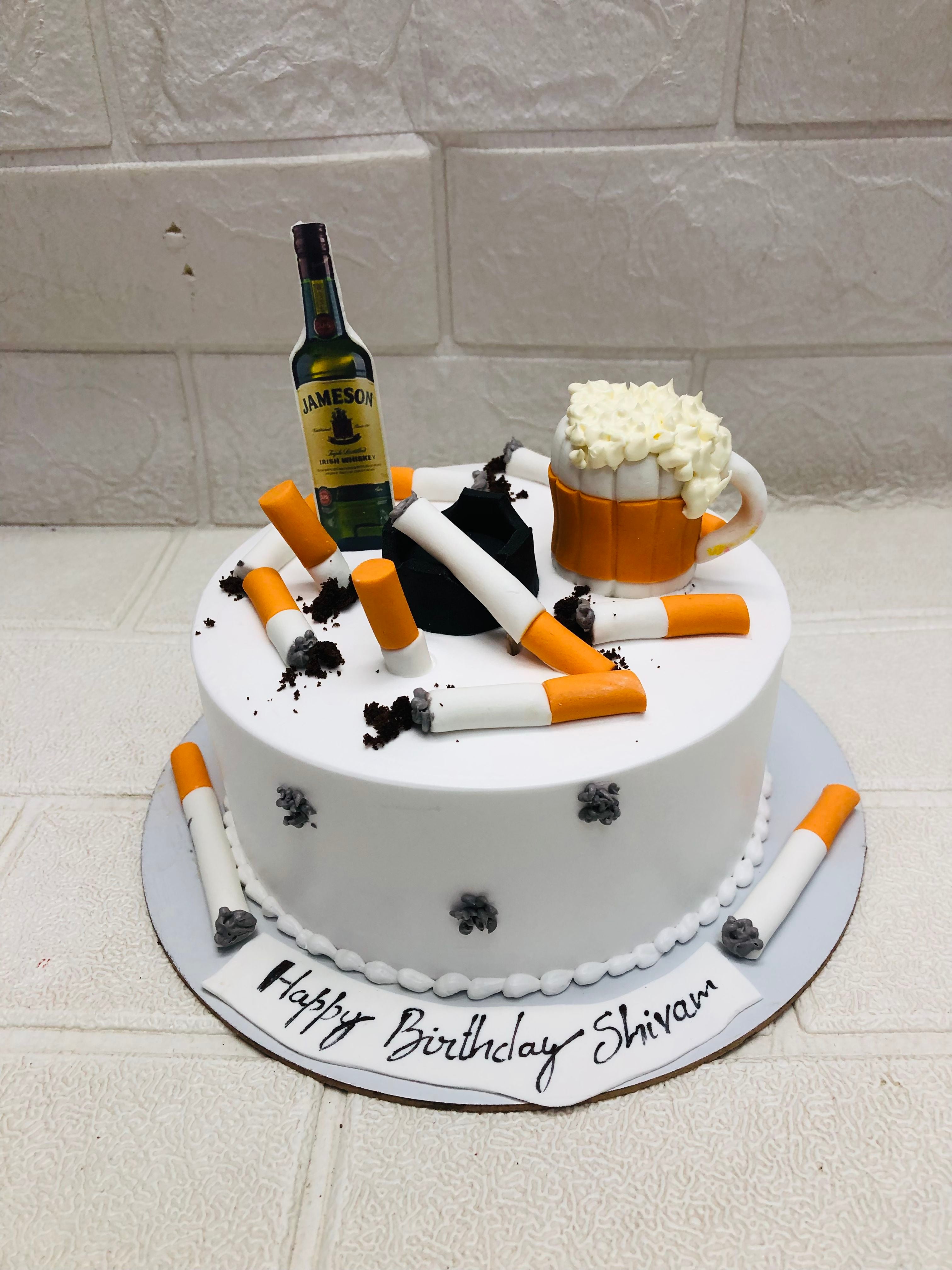 Whiskey & Smoke Birthday Cake