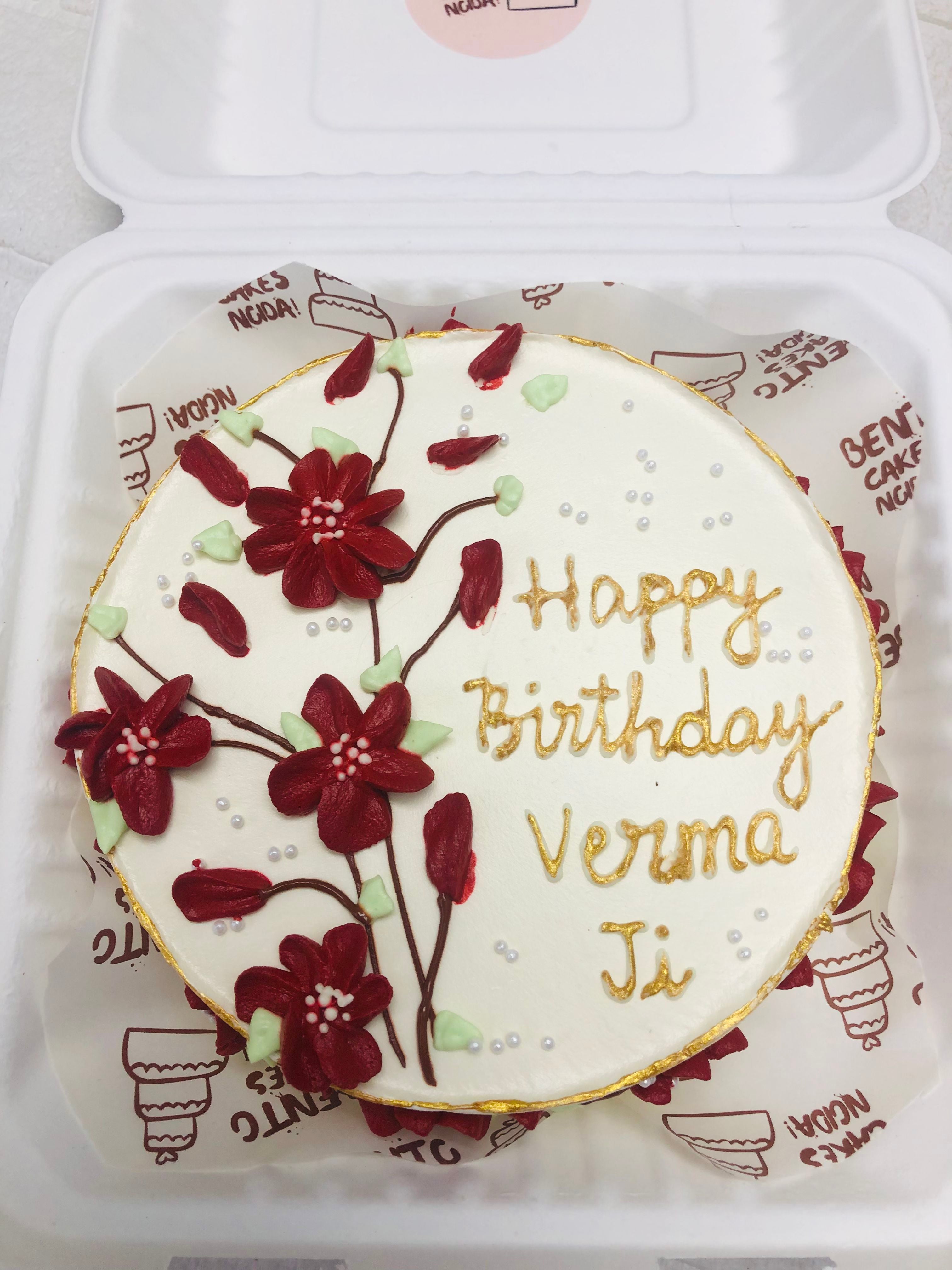 White with Red Floral cake
