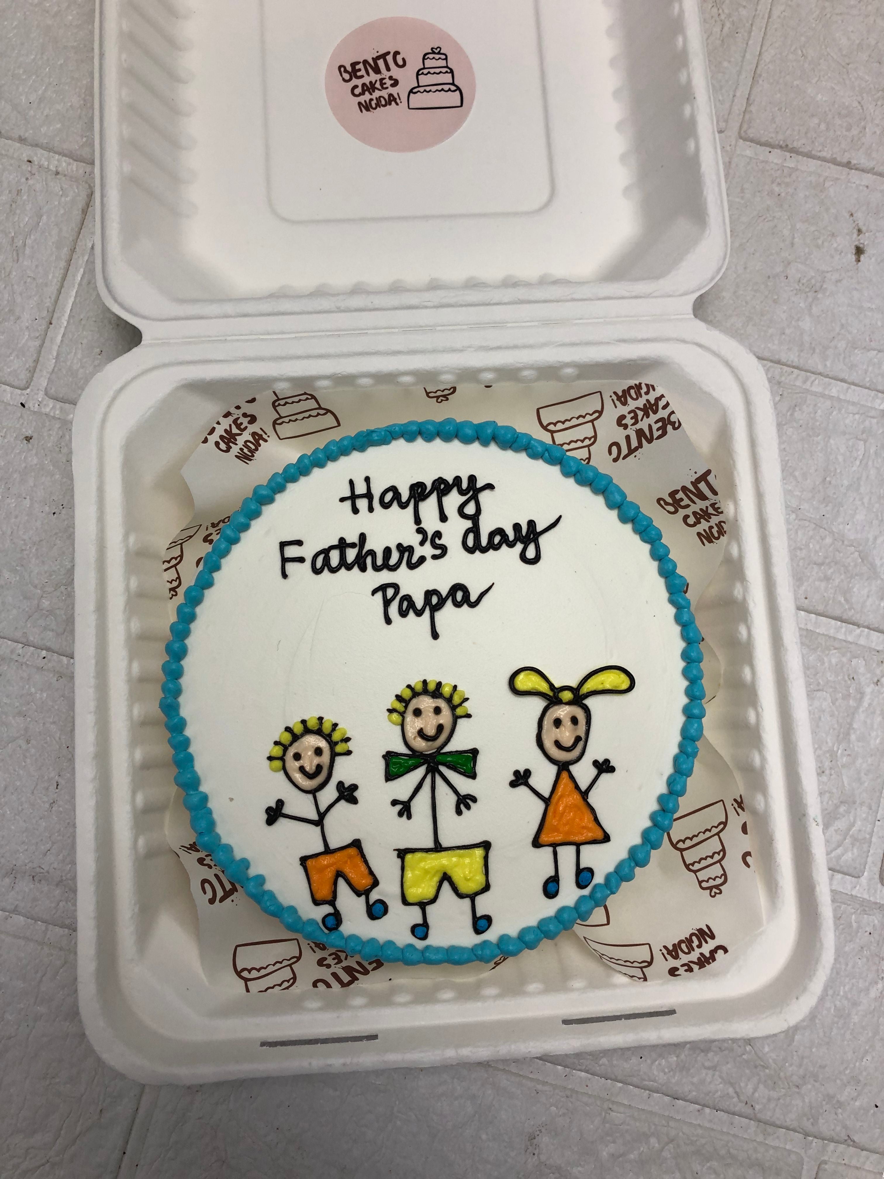 White with Stick Figure Kids Father’s Bento Cake