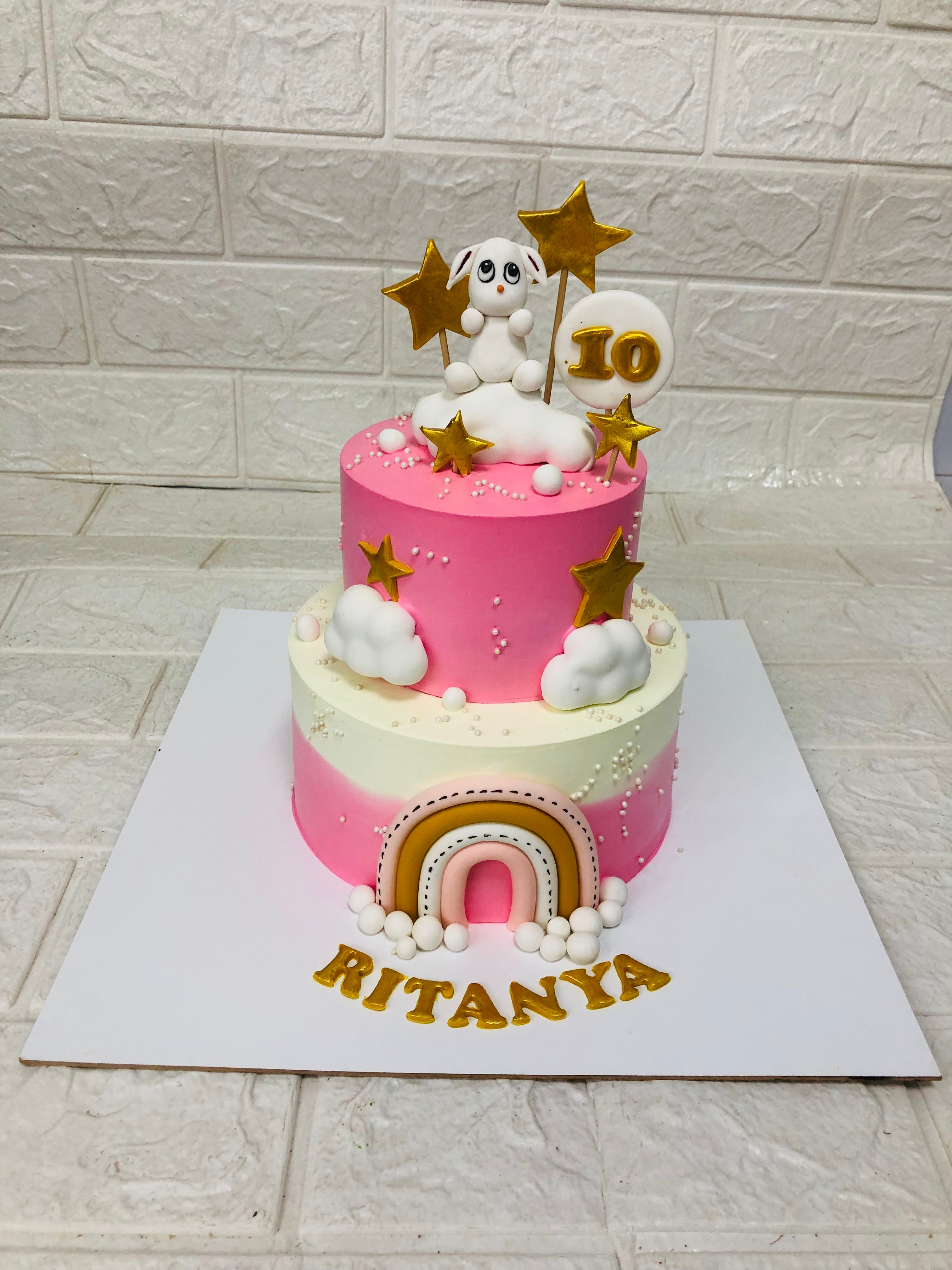 Two-Tier Pink & White with Panda cake