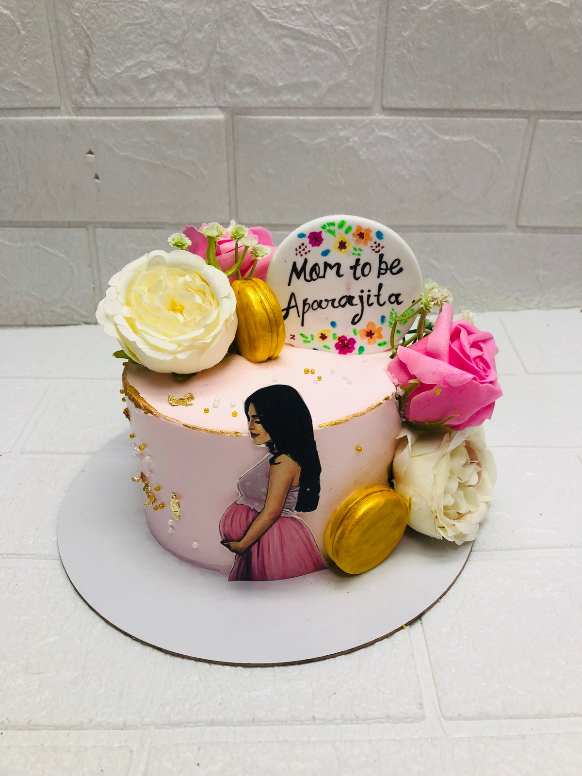 Mom-to-Be Pink Floral Cake