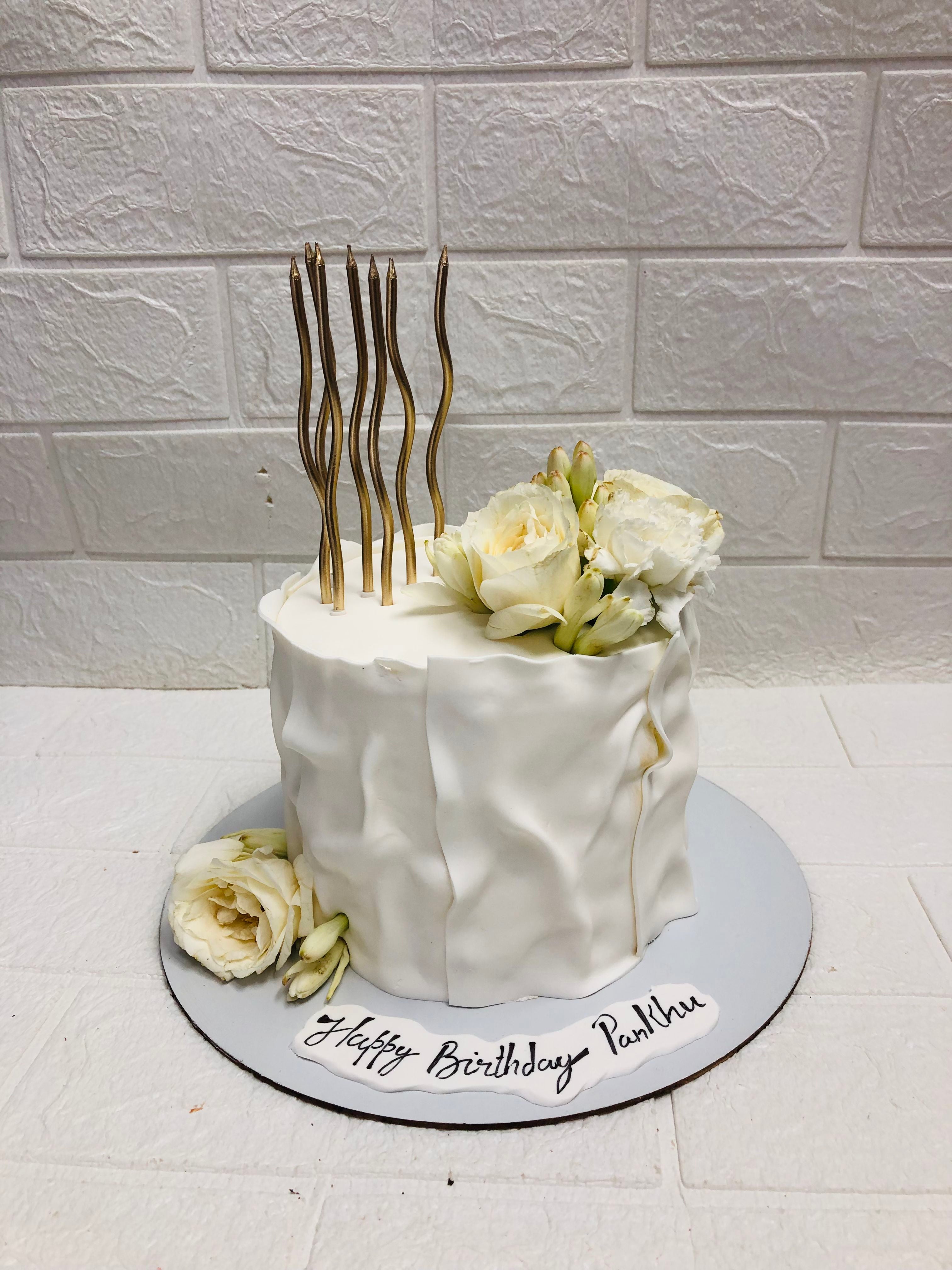 Elegant White Fondant Birthday Cake