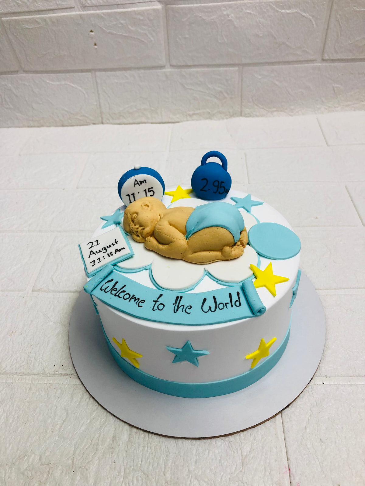 Pastel Blue Welcome Baby Cake