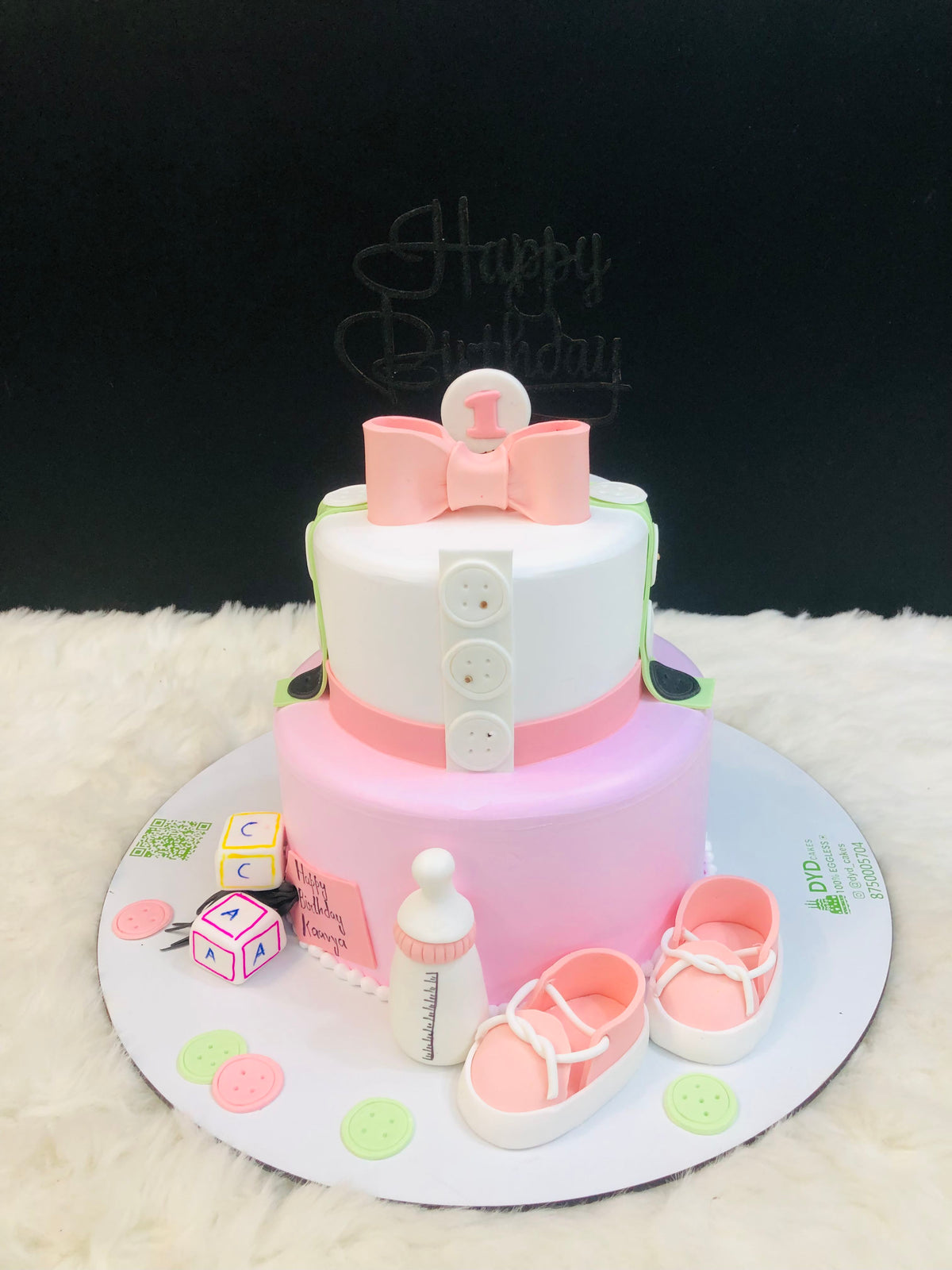 Pink & White 1st Birthday Cake
