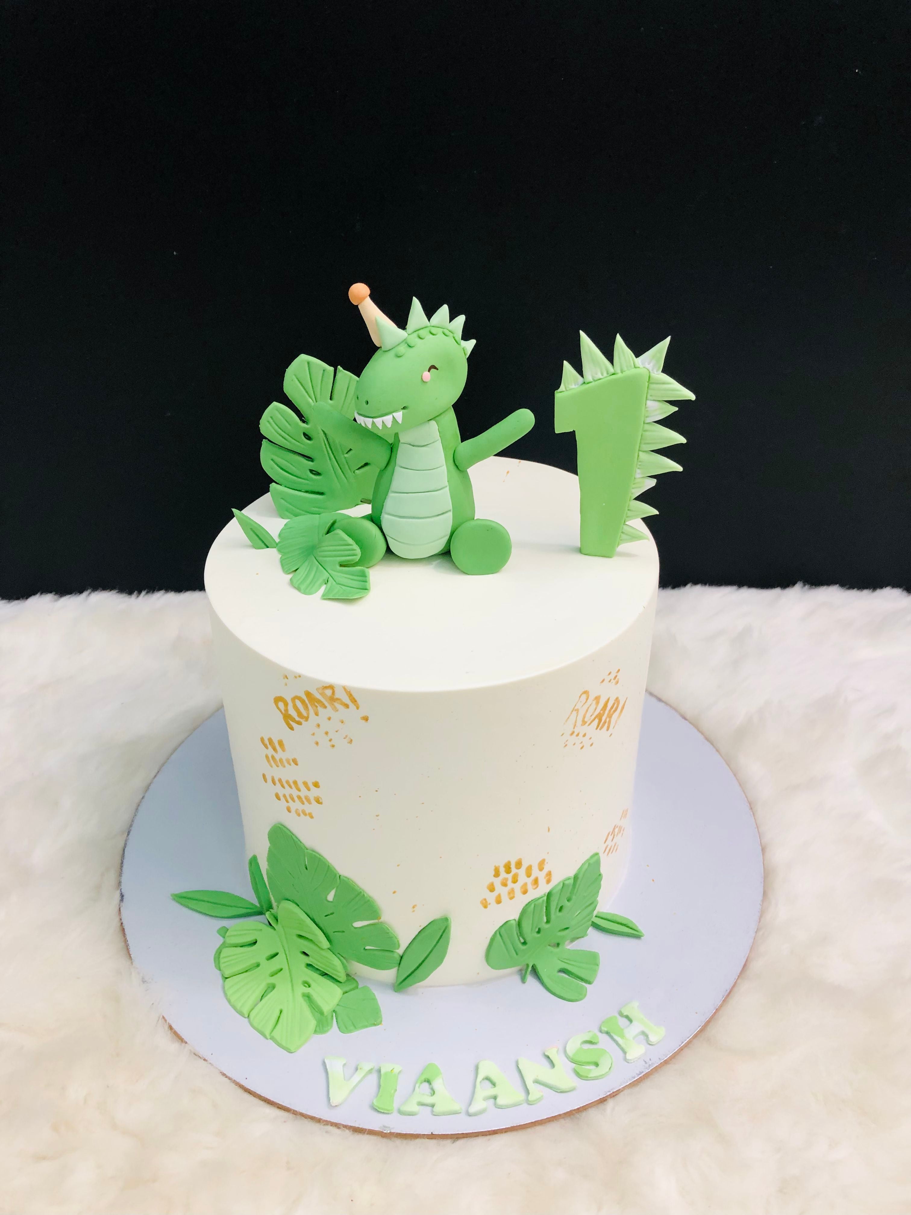 Green Dinosaur theme cake