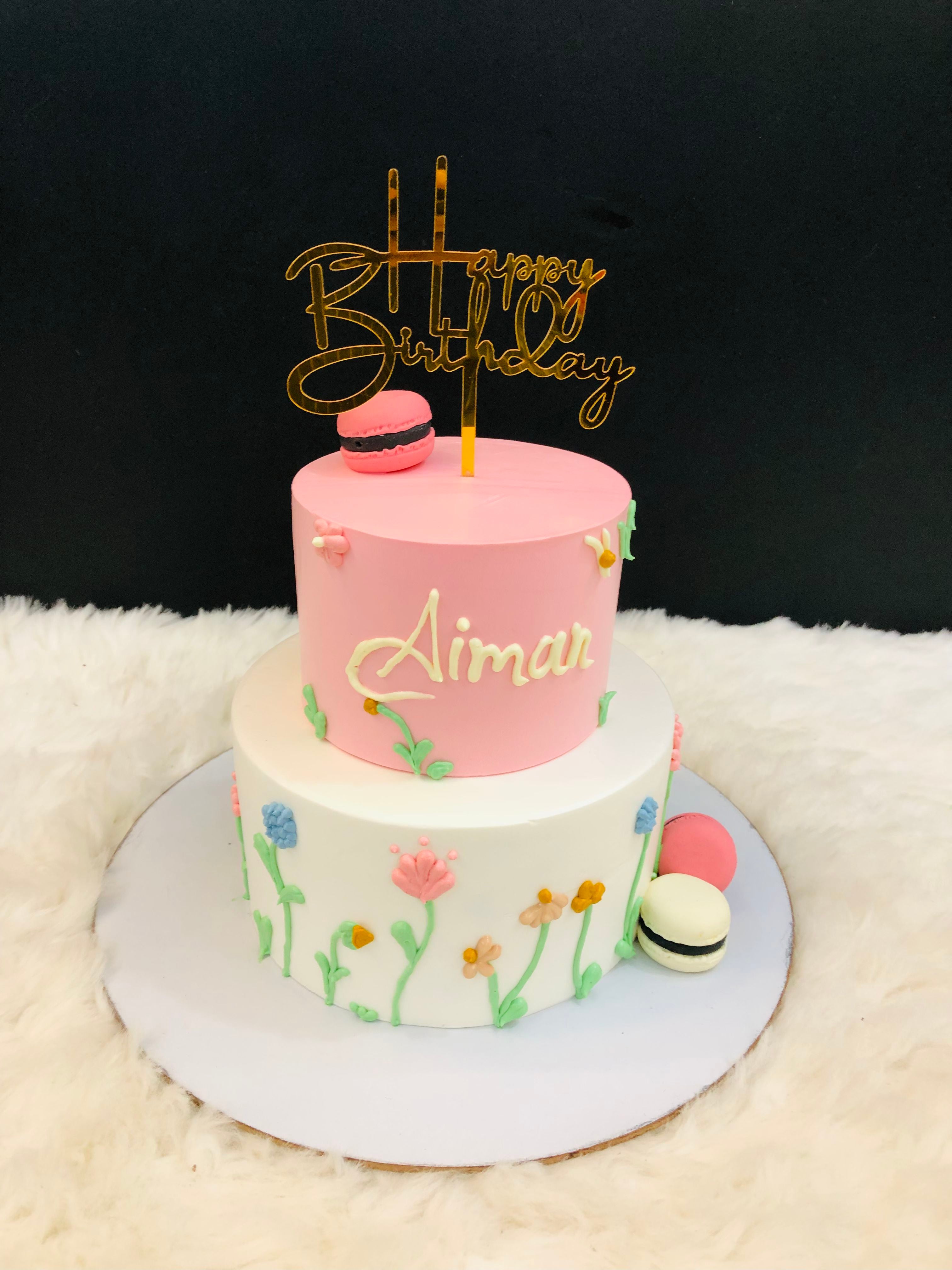 Pink & White with Fondant Flowers cake