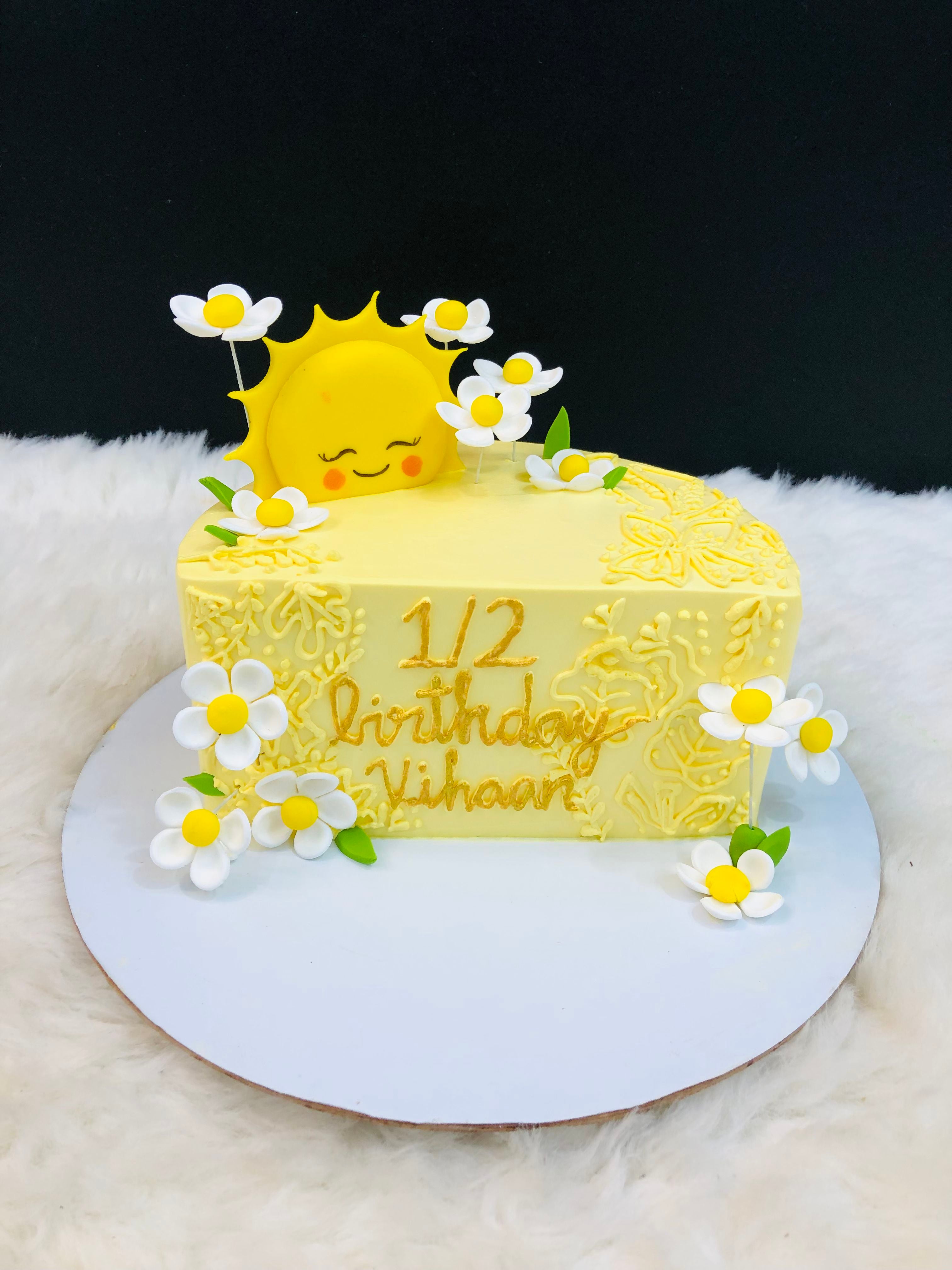 Yellow & White with Smiling Sun cake