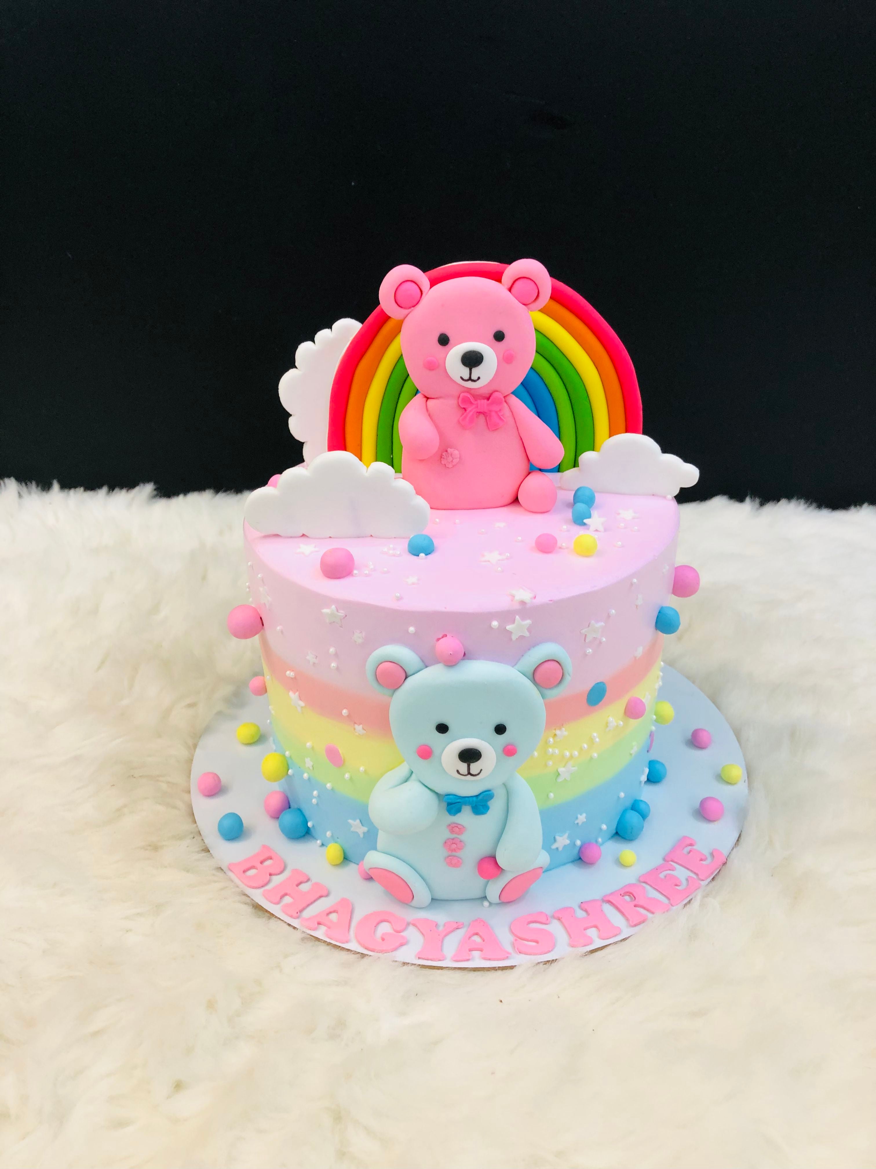 Pastel Rainbow Teddy Birthday Cake