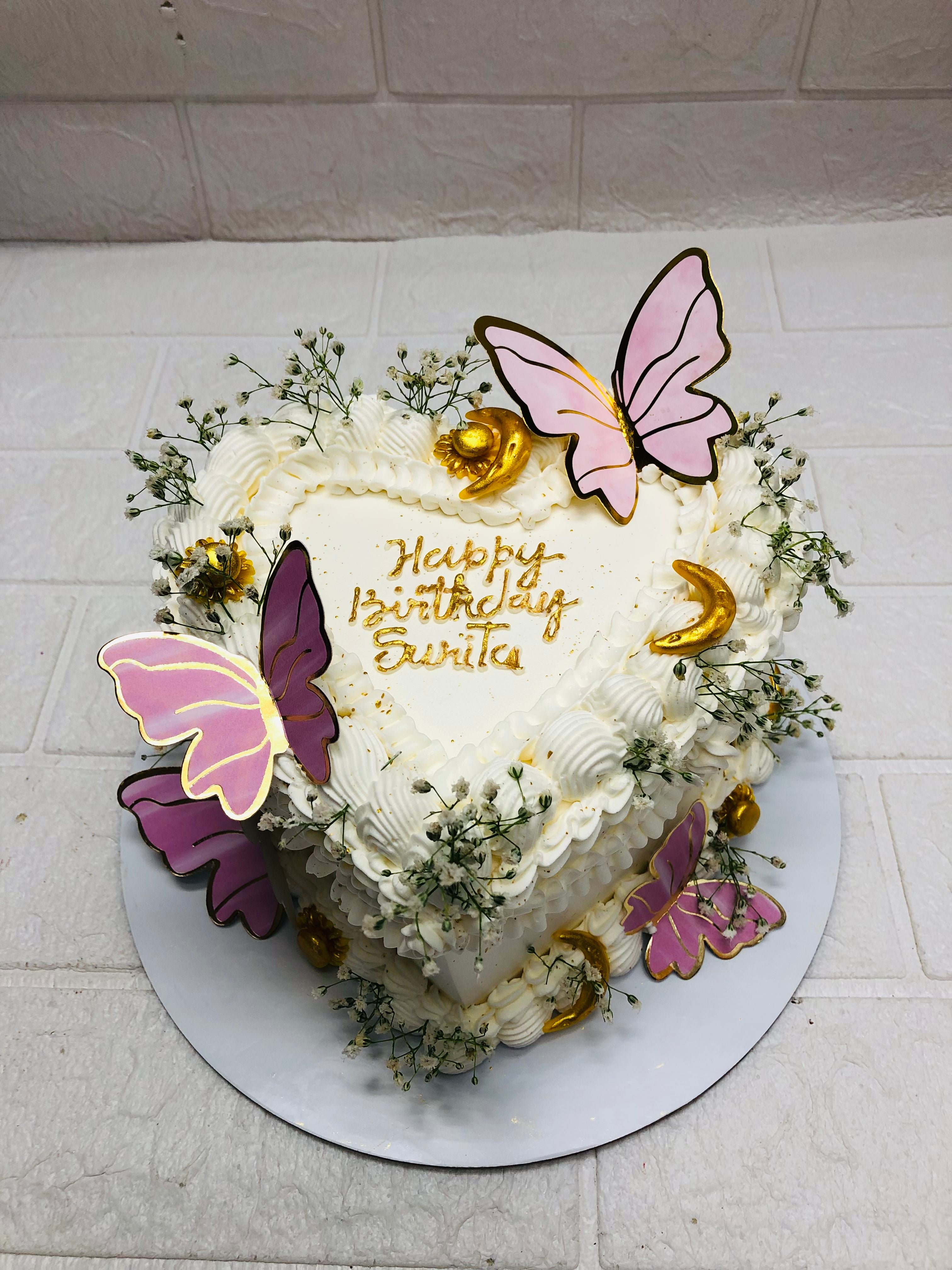 White with Gold Accents Butterflies cake
