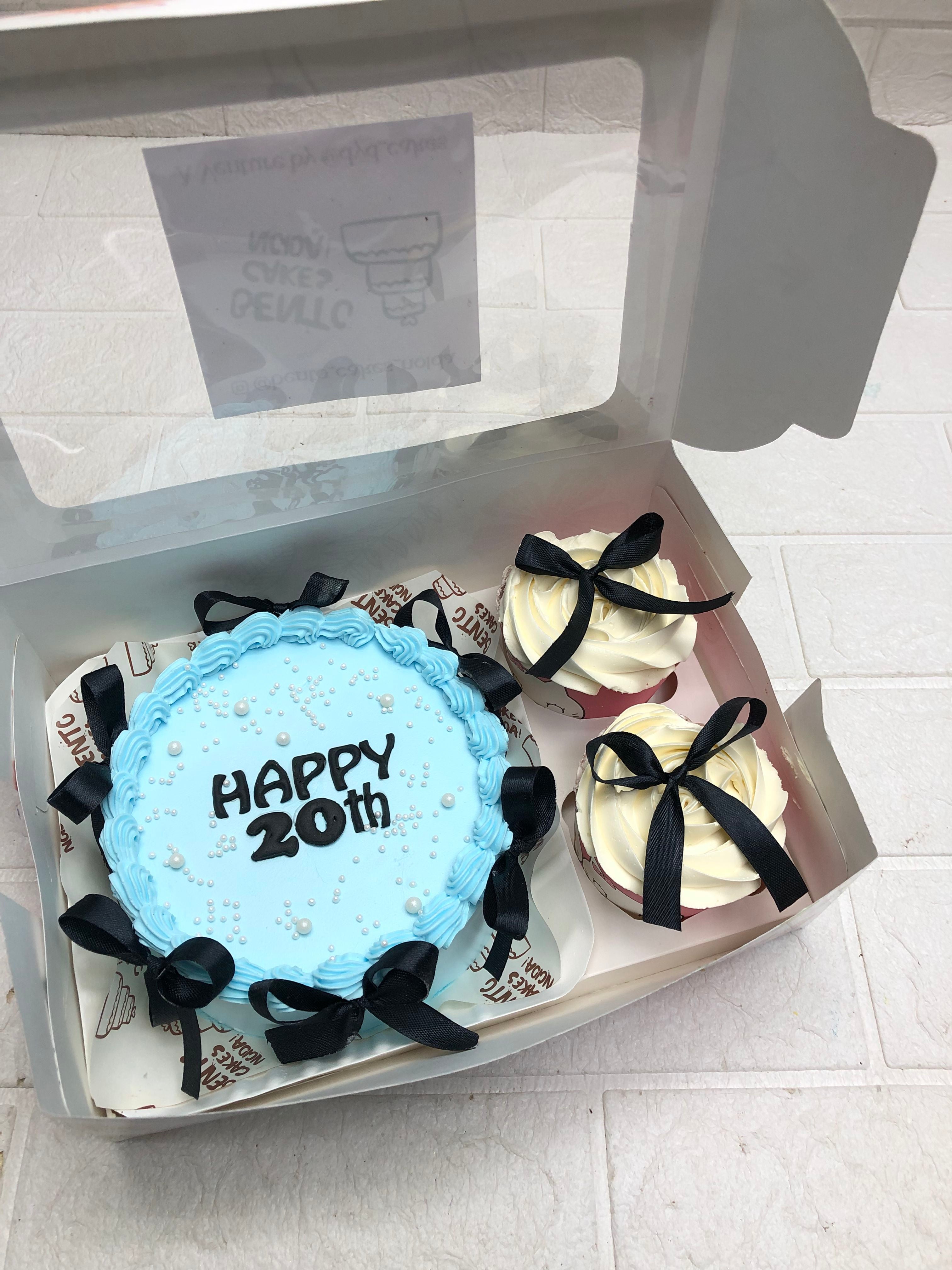 Light Blue with Black Ribbon Bows combo cake