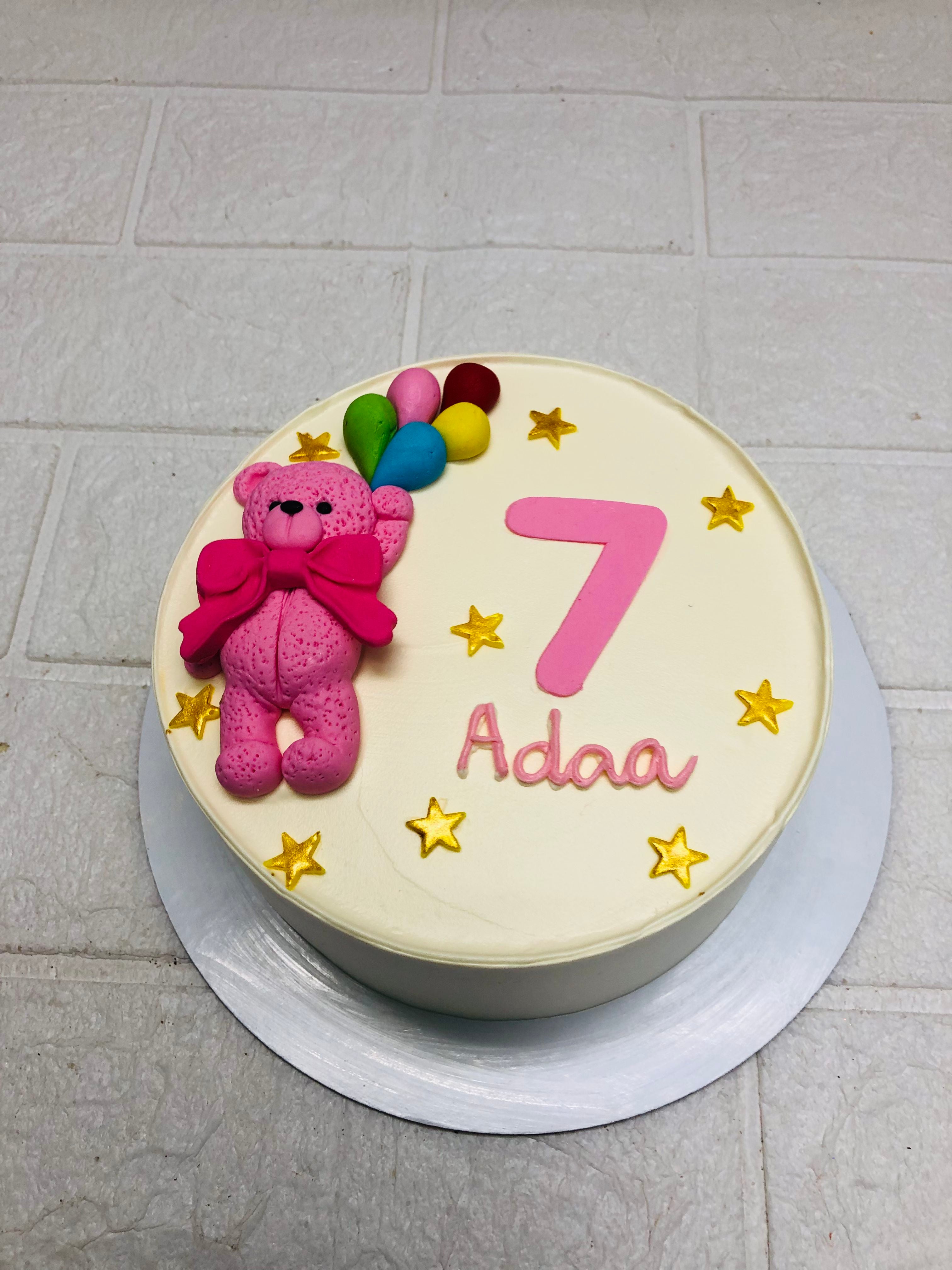 White with Pink Teddy Bear theme cake