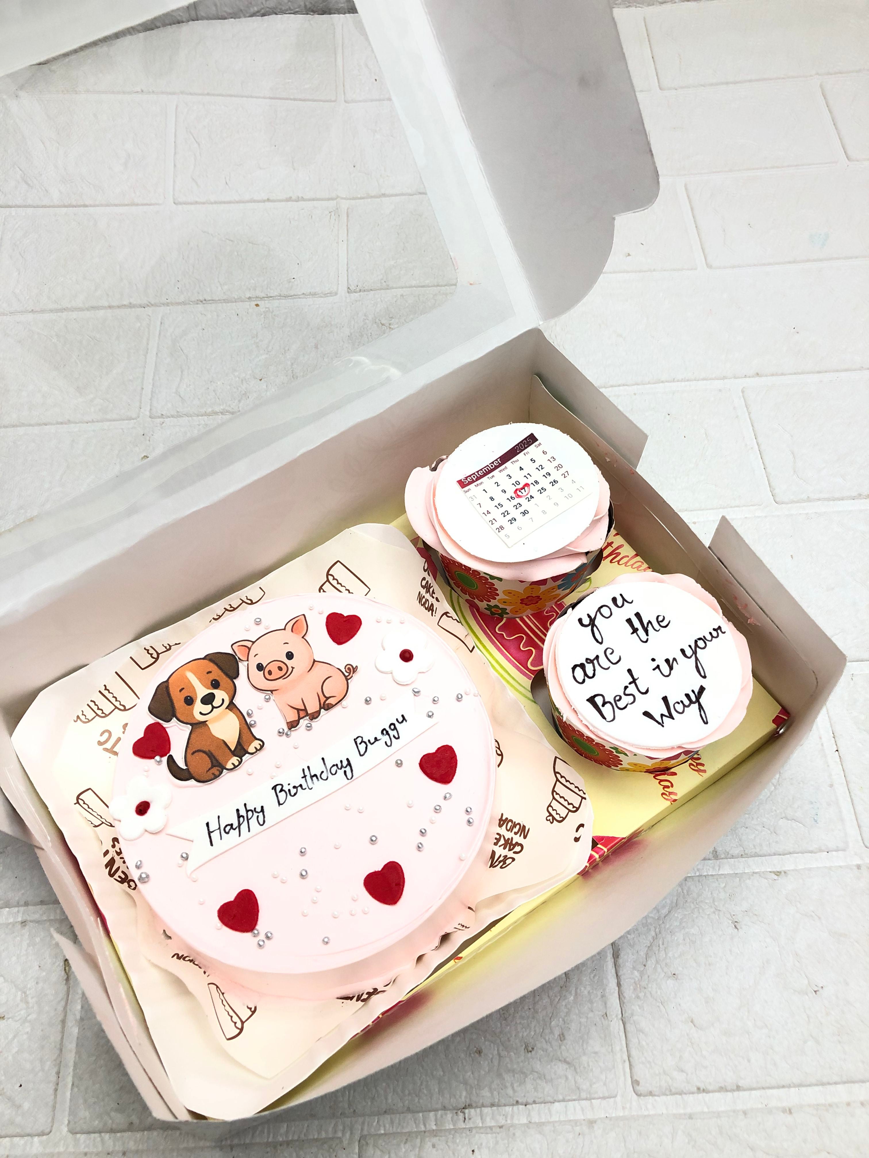 Cartoon Dog & Pig Cutouts, Heart cake