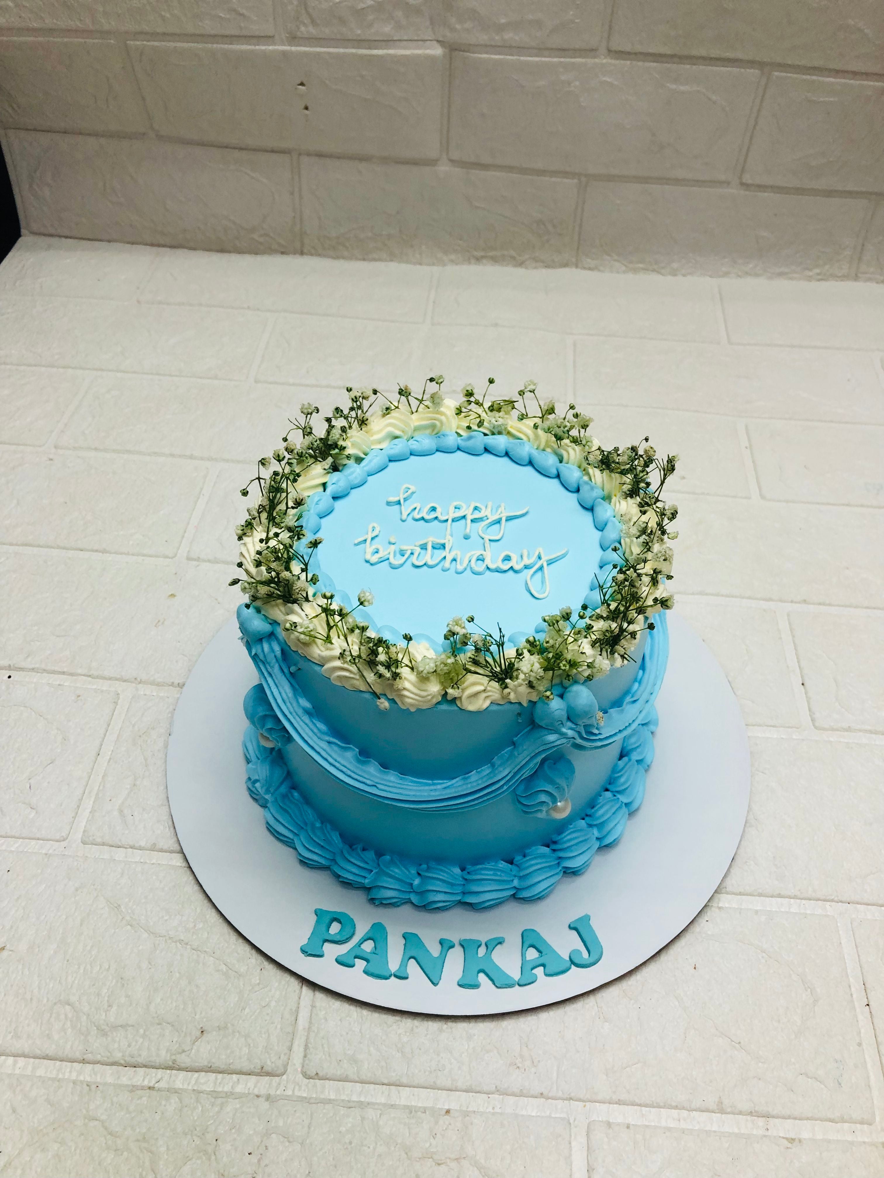 Light Blue Base with White Flowers
