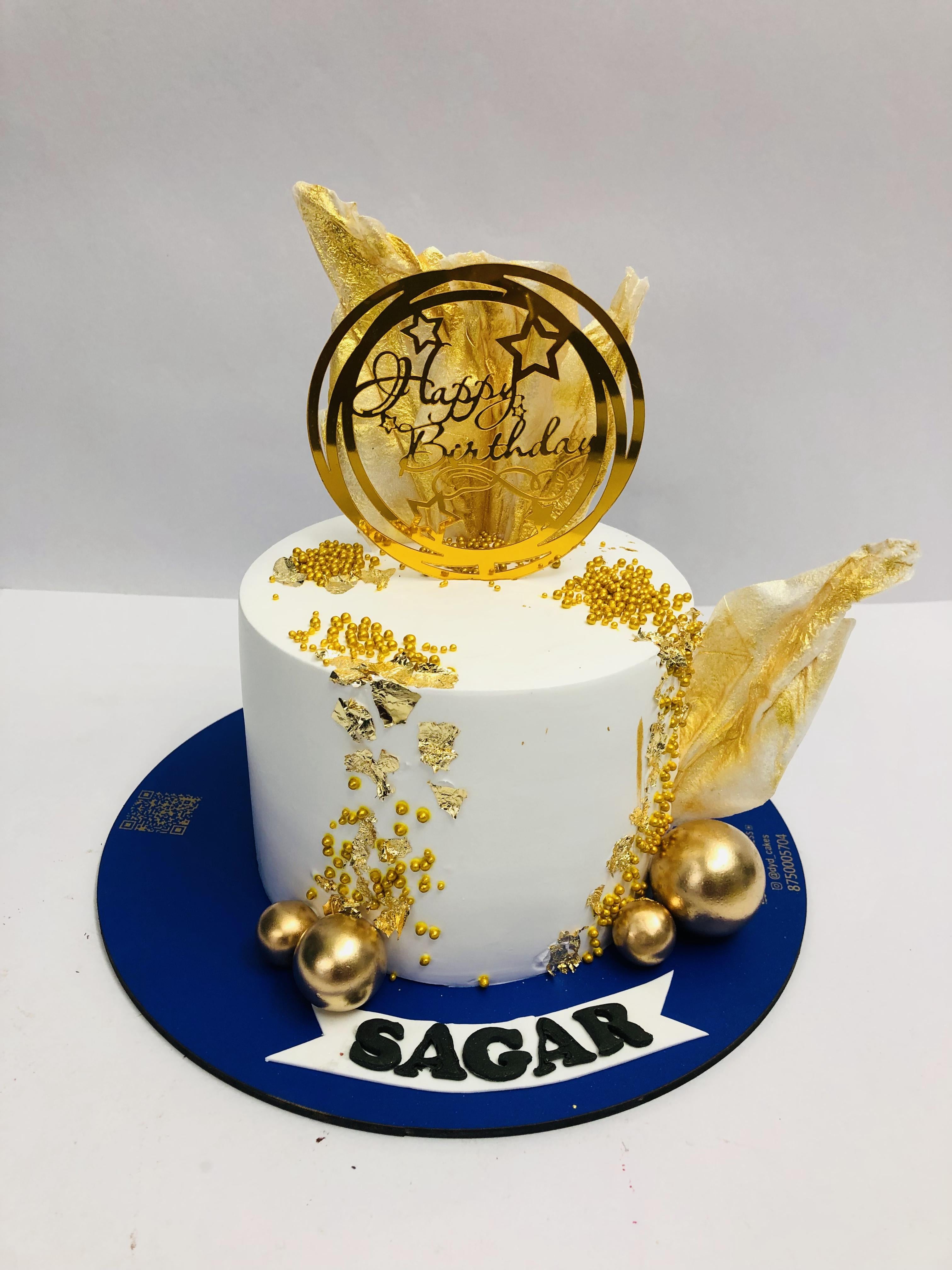 Men's Theme White Golden Beautiful Cake