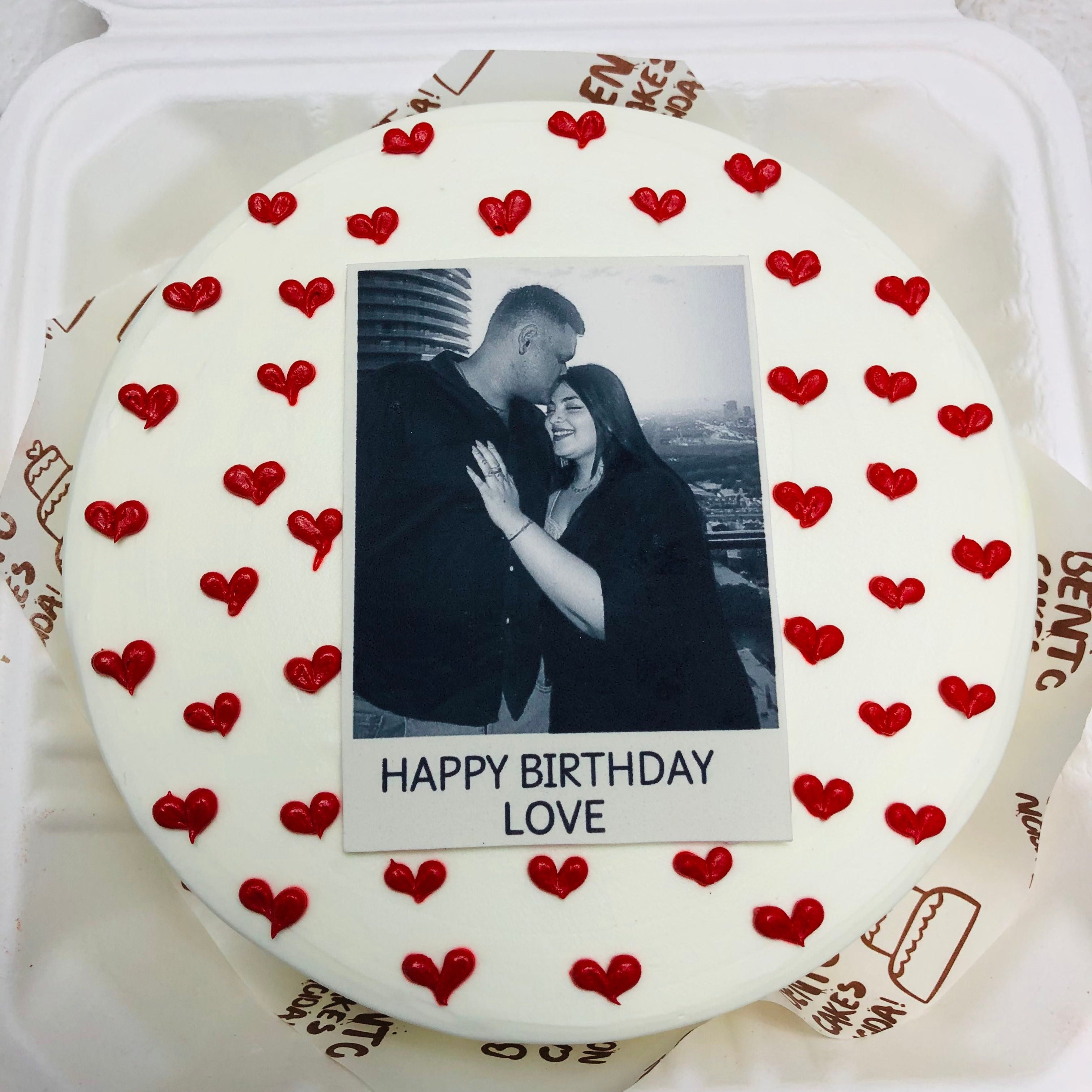 Romantic Heart-Decorated Bento Cake with Personalized Photo