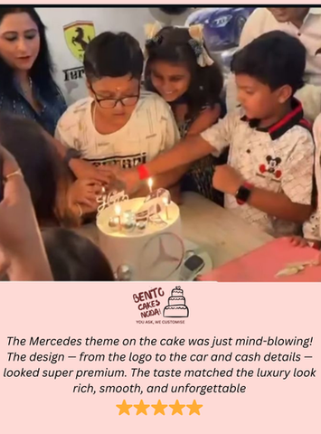 The Mercedes theme on the cake was just mind-blowing! The design — from the logo to the car and cash details — looked super premium. The taste matched the luxury look — rich, smooth, and unforgettable!