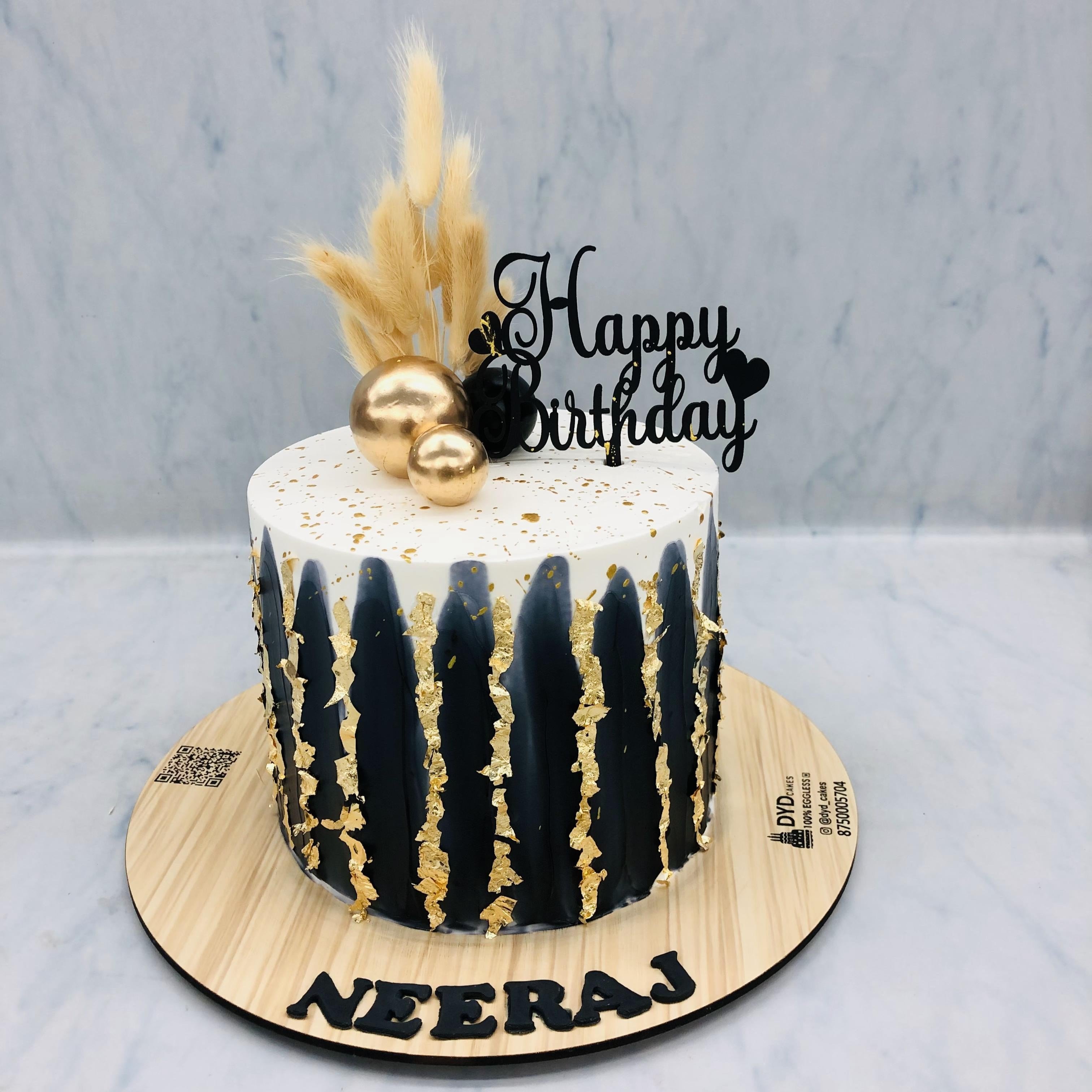 Vintage White Black Men's Birthday Cake