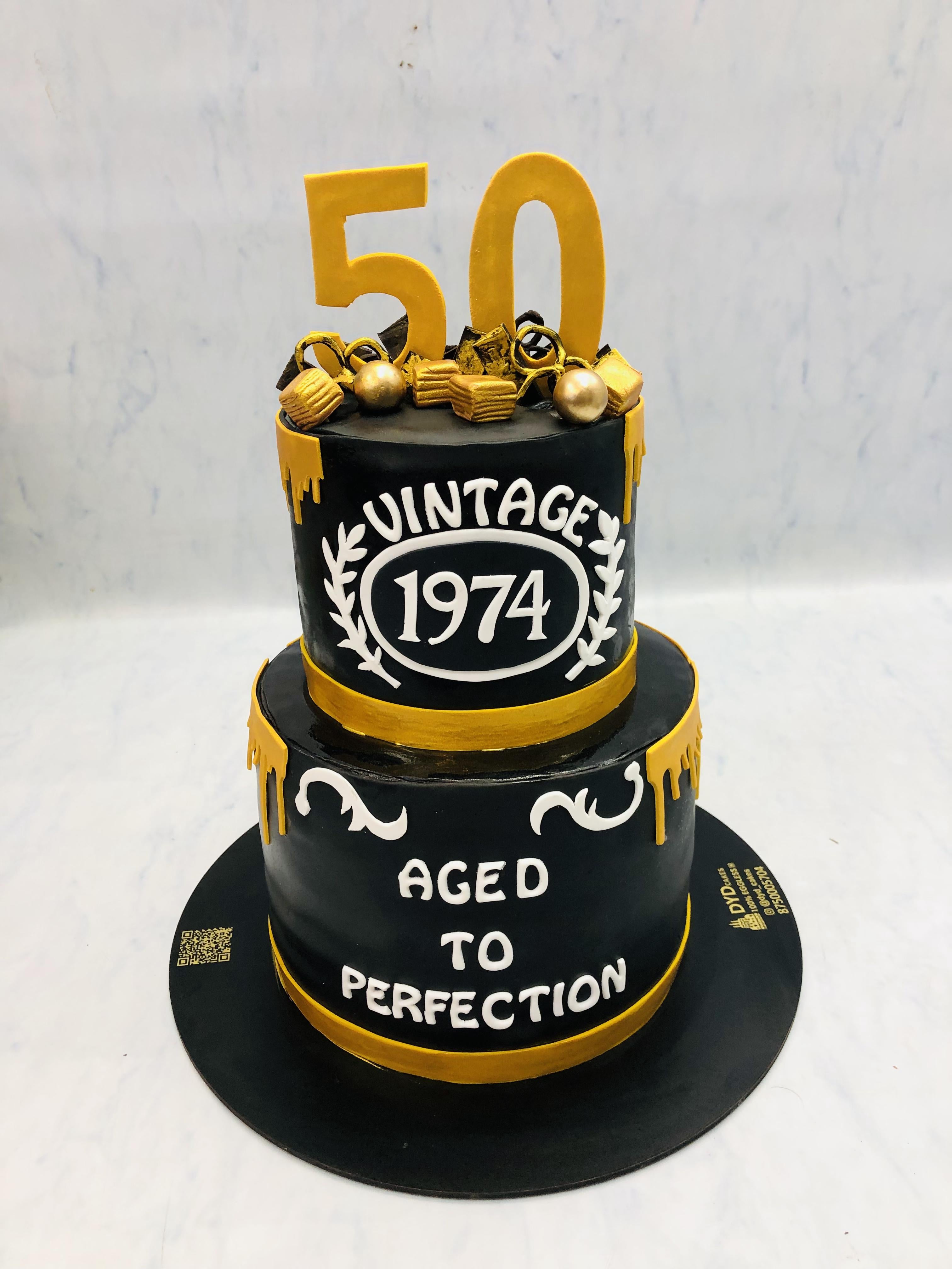 Vintage Year Black Birthday Cake