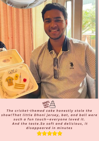 The cricket-themed cake honestly stole the show!That little Dhoni jersey, bat, and ball were such a fun touch—everyone loved it.And the taste? So soft and delicious, it disappeared in minutes