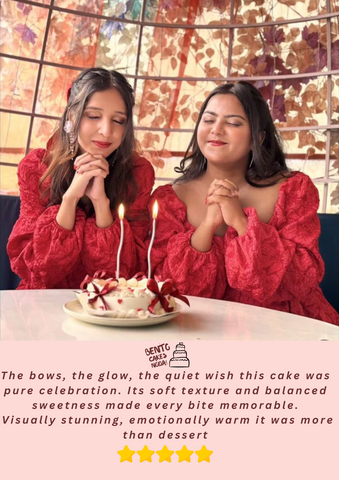 The bows, the glow, the quiet wish — this cake was pure celebration.Its soft texture and balanced sweetness made every bite memorable.Visually stunning, emotionally warm — it was more than dessert