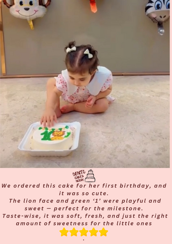We ordered this for her first birthday, and it was even cuter in person.The lion face and green ‘1’ were playful and sweet — perfect for the milestone.Taste-wise, it was soft, fresh, and just the right amount of sweetness for the little ones