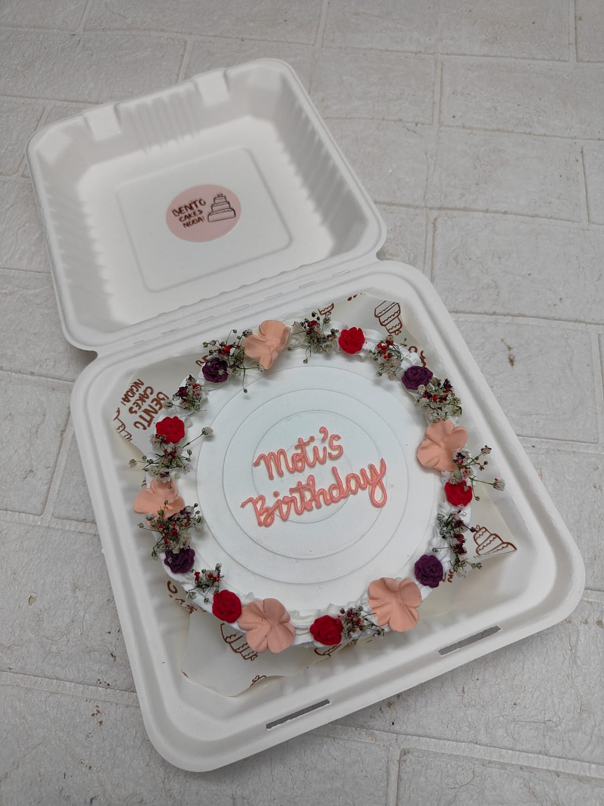 white red Floral Birthday Bento cake