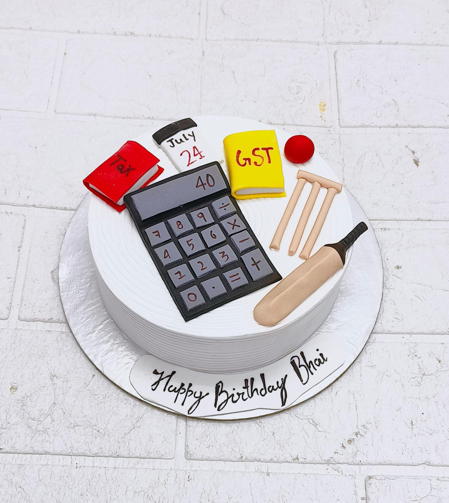 The Finance Cricketer theme white bento cake