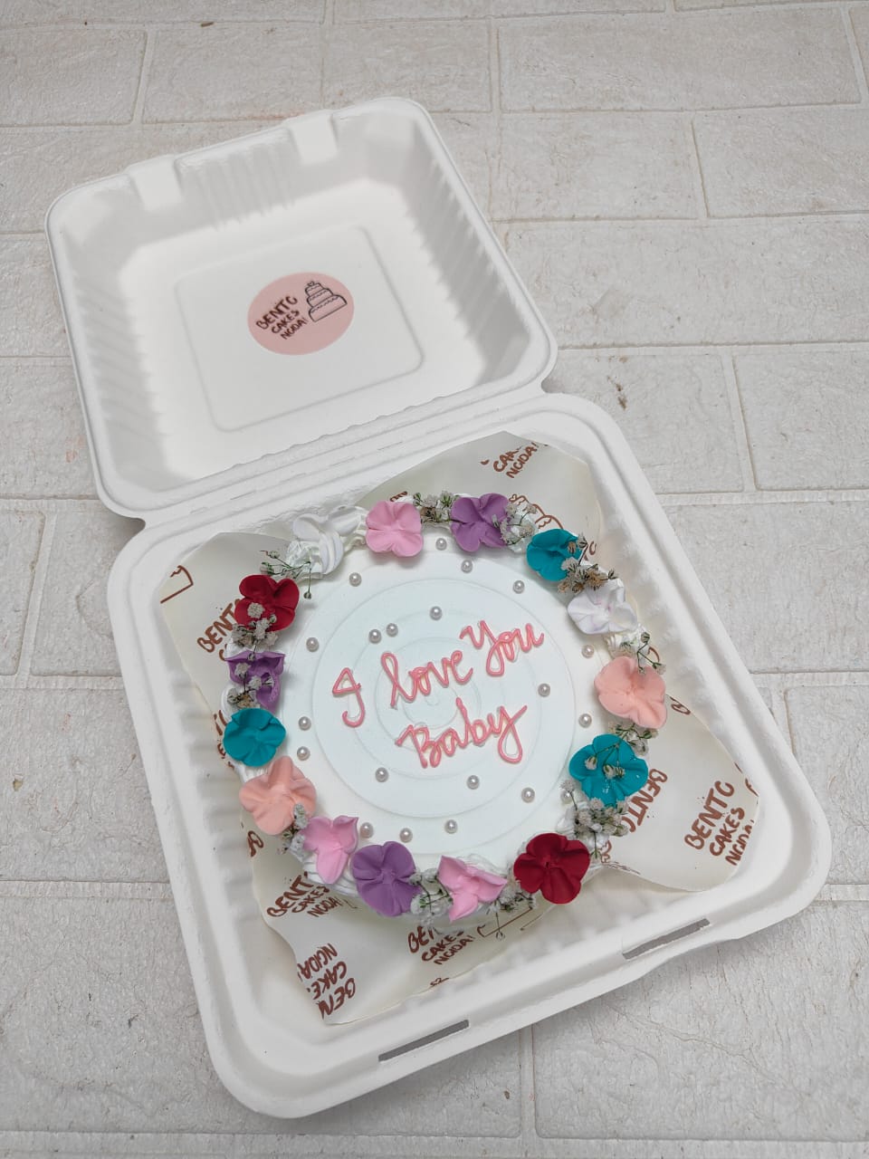 I Love You Baby” Floral Bento Cake