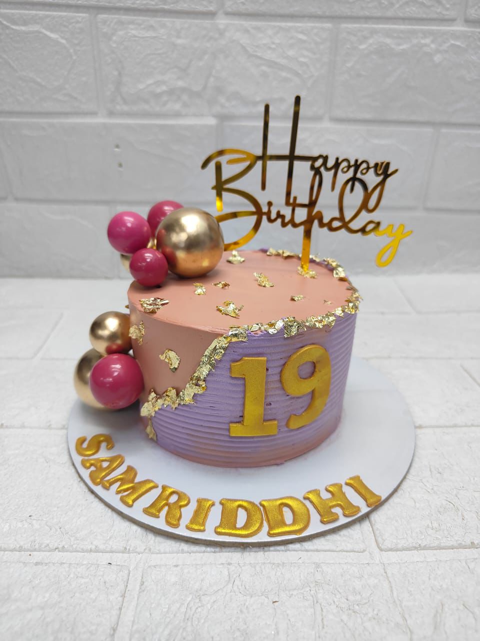 Golden & Pink aesthetic Birthday Cake