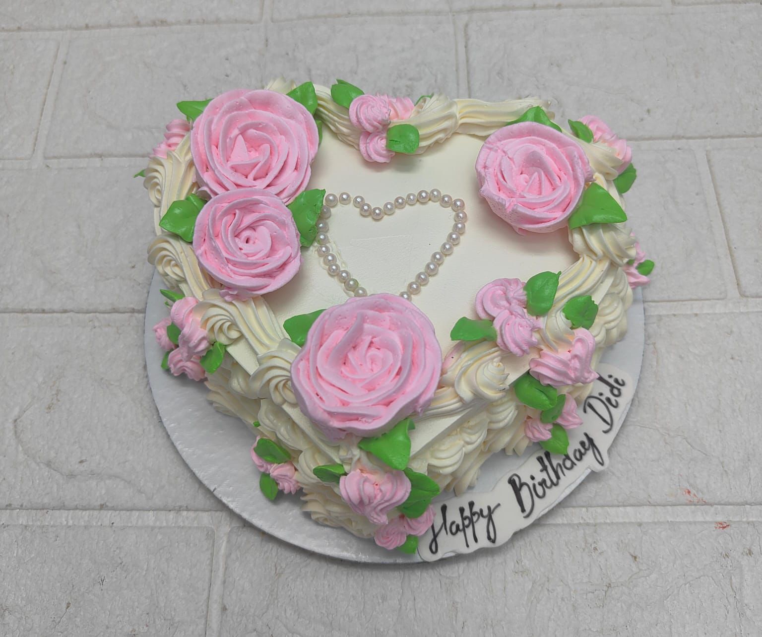 Heart-Shaped Floral Birthday Cake
