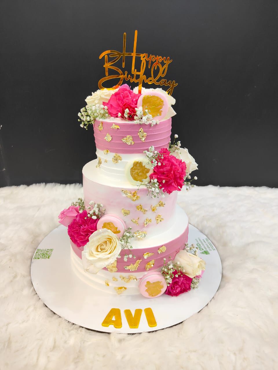 Elegant 3-Tier Pink Floral Birthday Cake