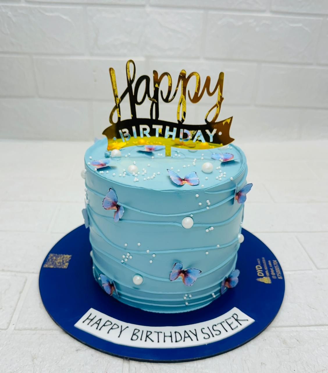 Blue Butterfly Theme Birthday Cake