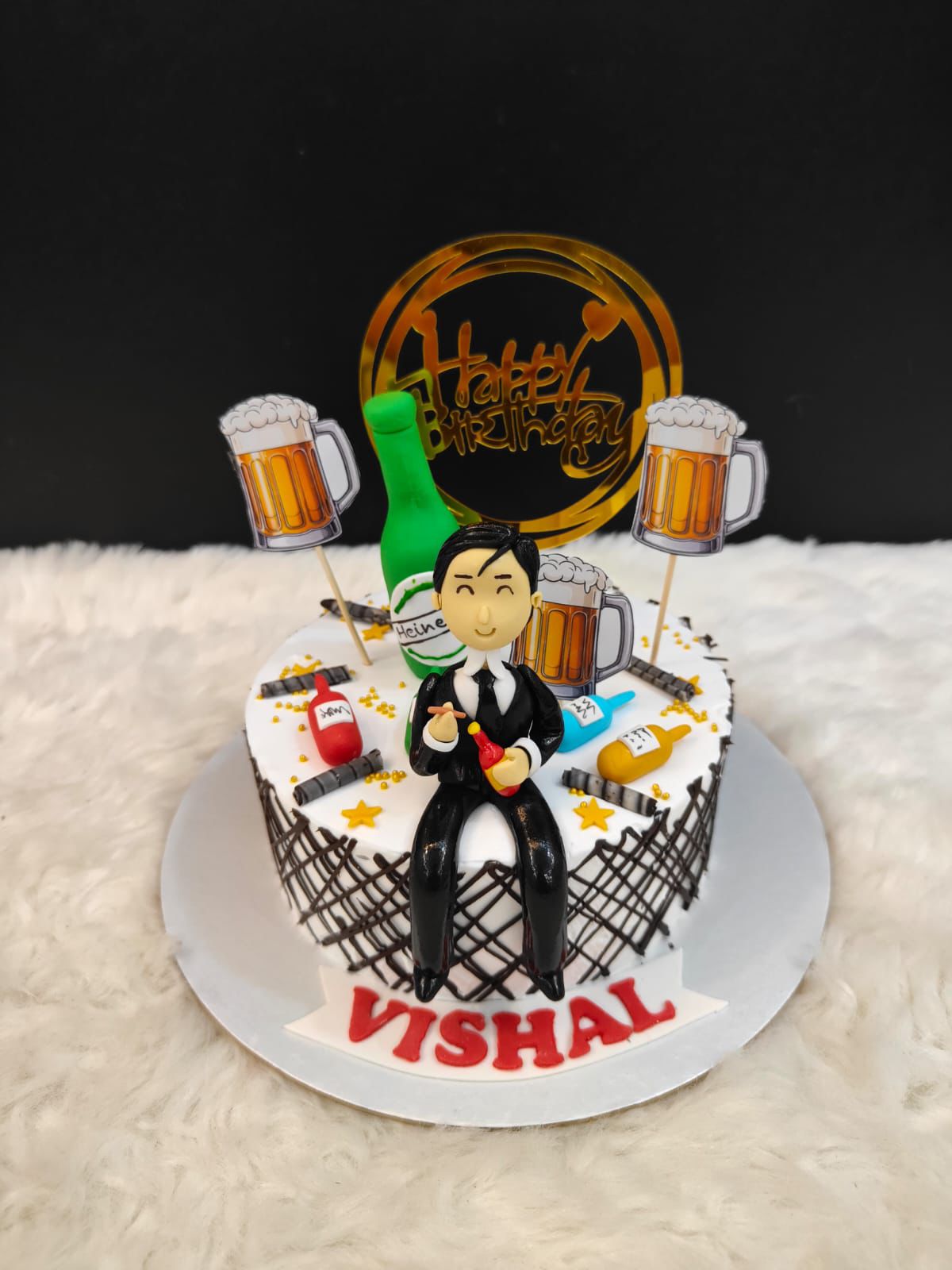 Beer & Whiskey Theme Men's Birthday Cake