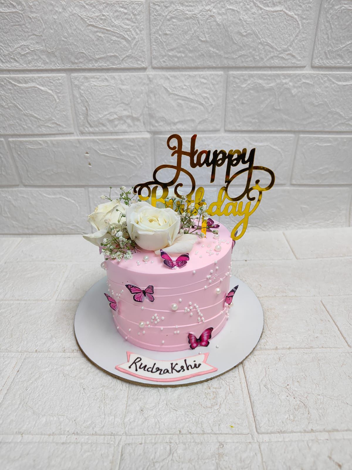Delicate Pink Butterfly Birthday Cake