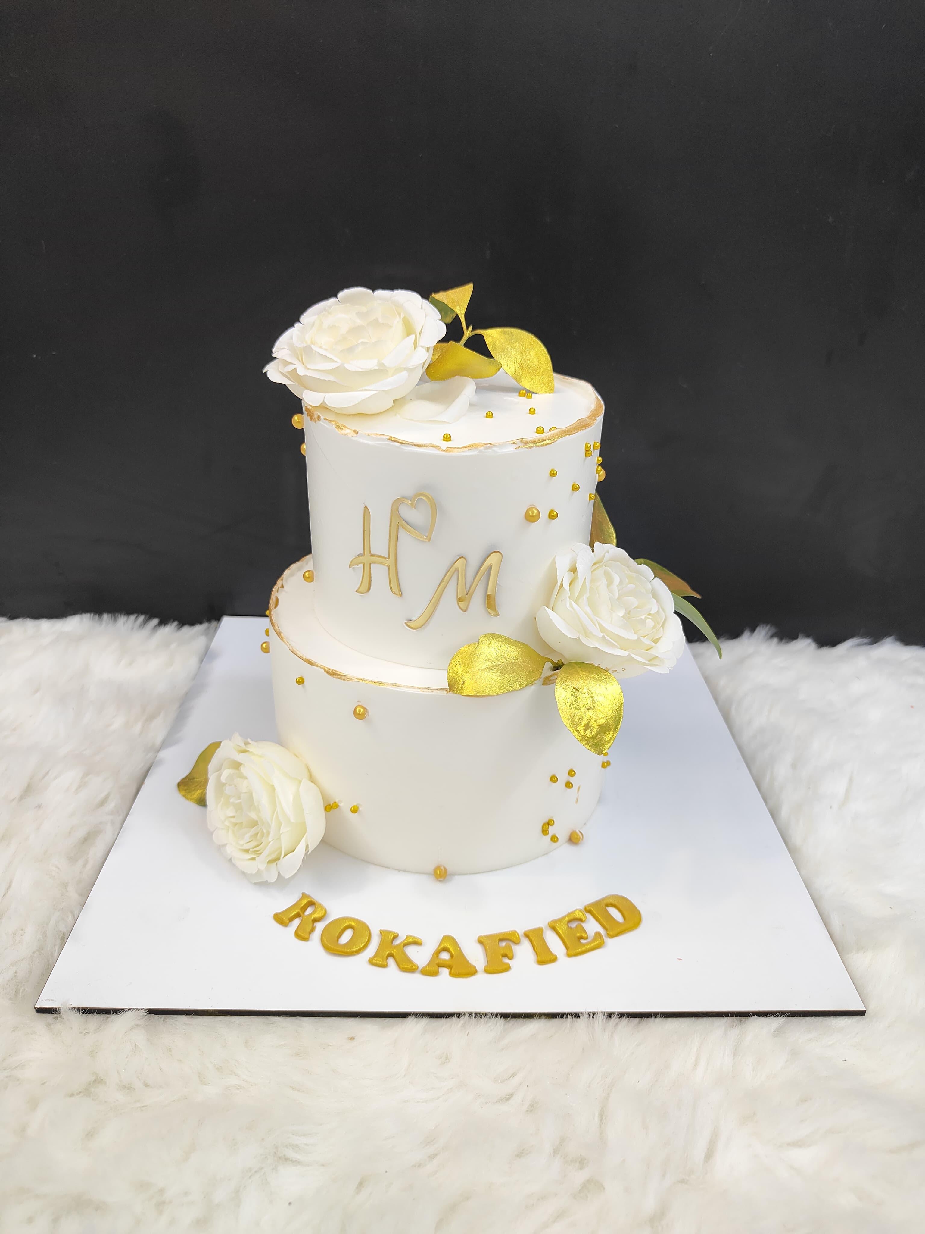 Elegant White & Gold Roka Ceremony Cake