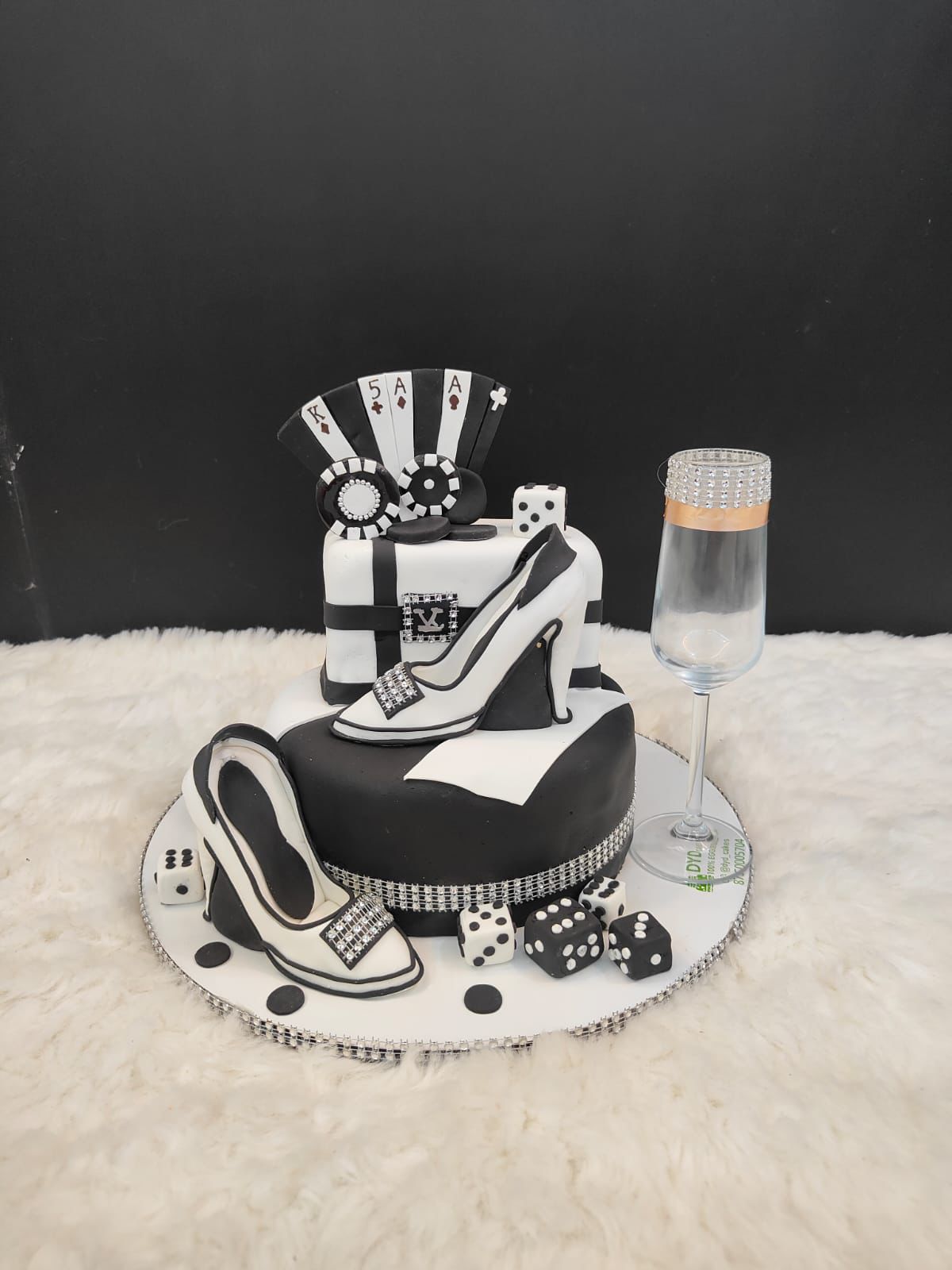 Glamorous Black & White Casino theme Cake
