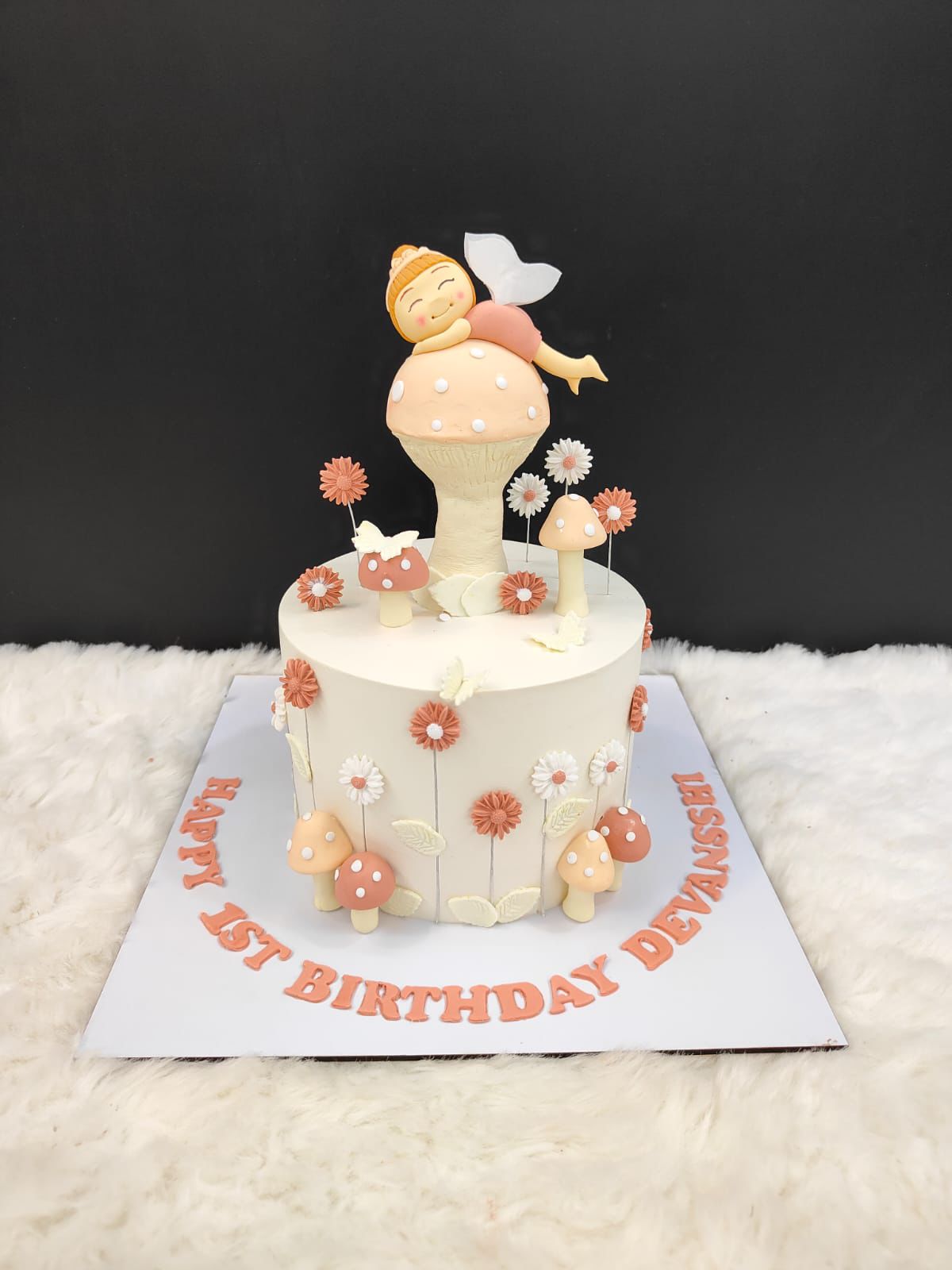 Sleeping Fairy & Mushroom 1st Birthday Cake