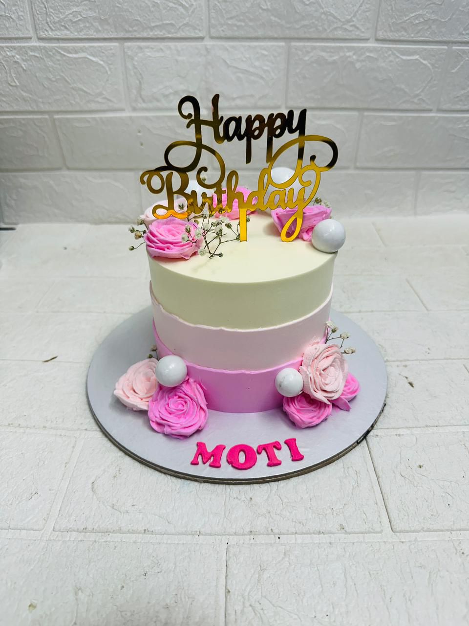 Pink & White Floral Birthday Cake