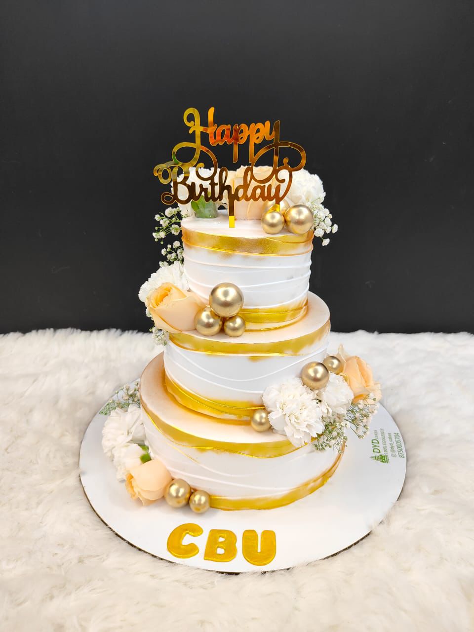 White & Gold Birthday Cake