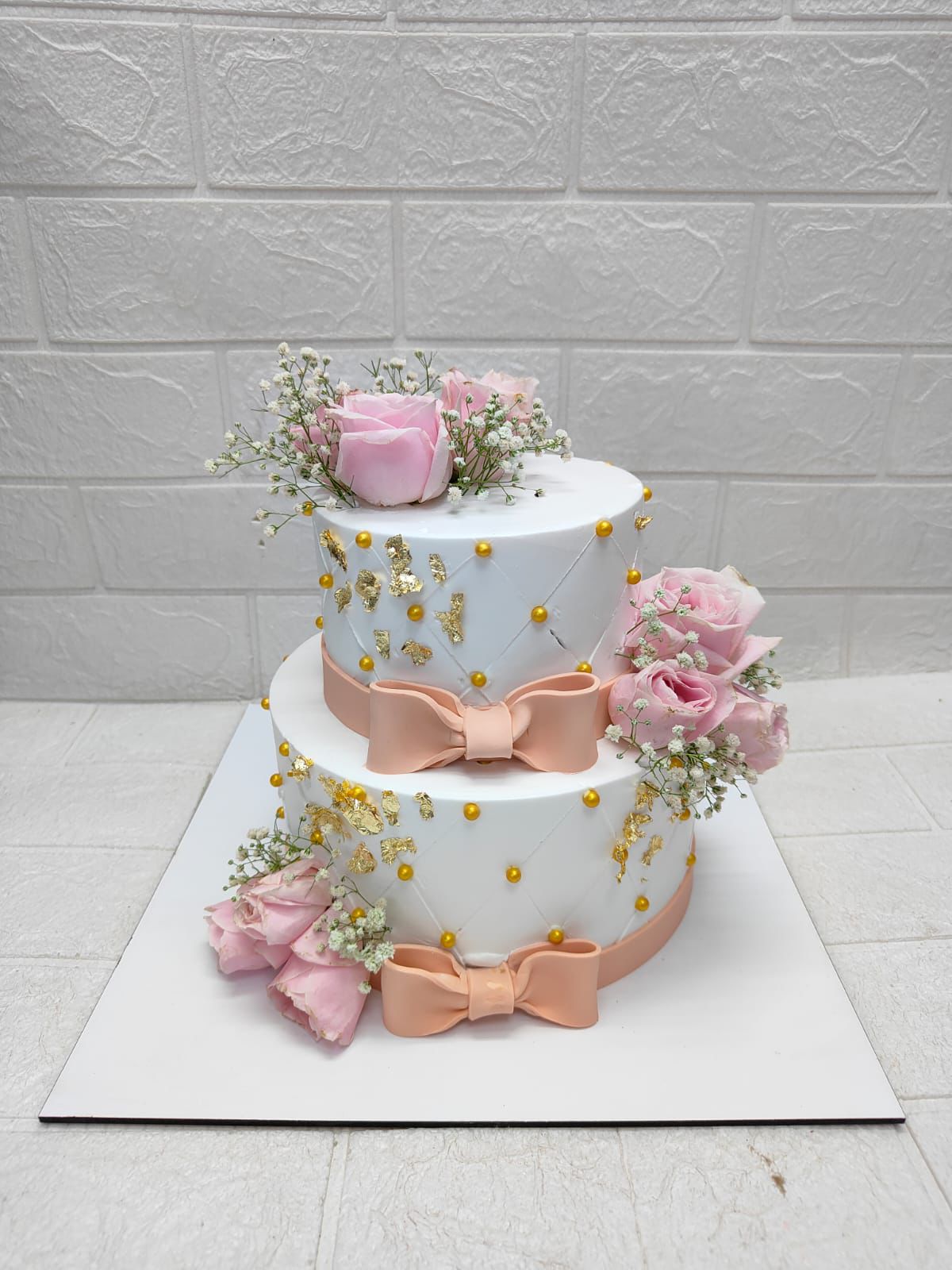 Two-Tier Floral Quilted Cake