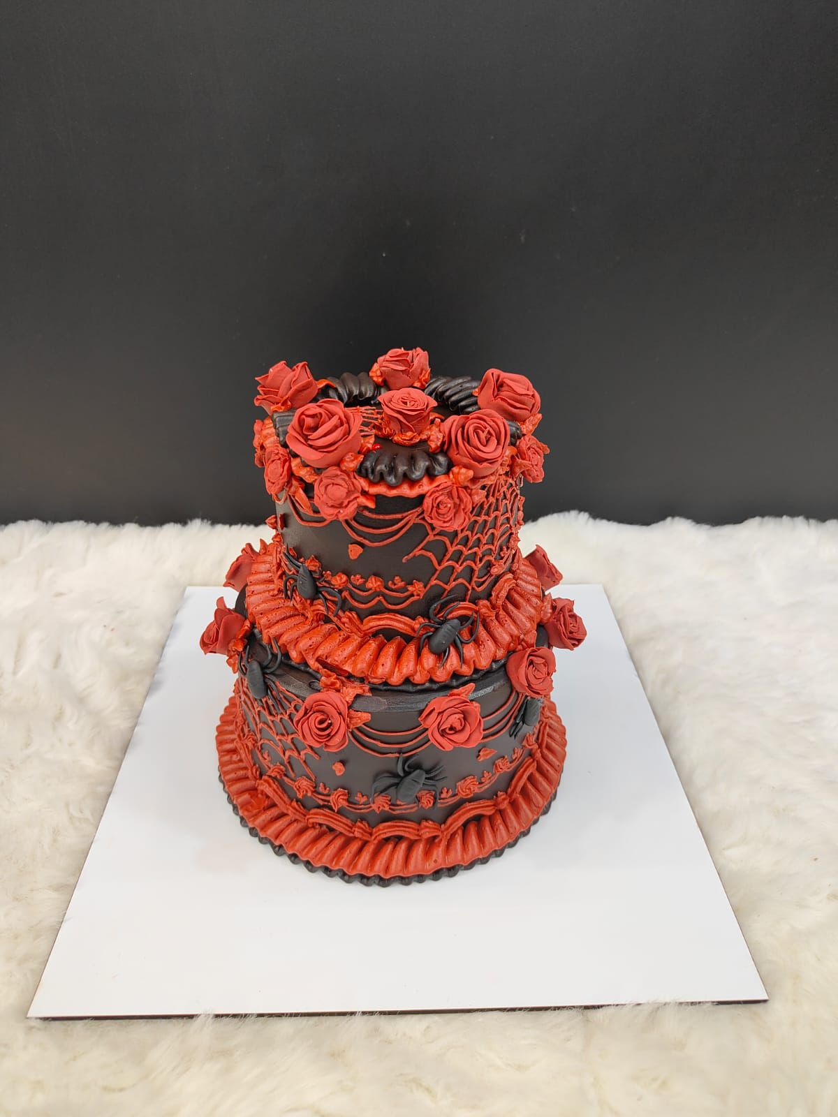 Black & Red Floral Cake