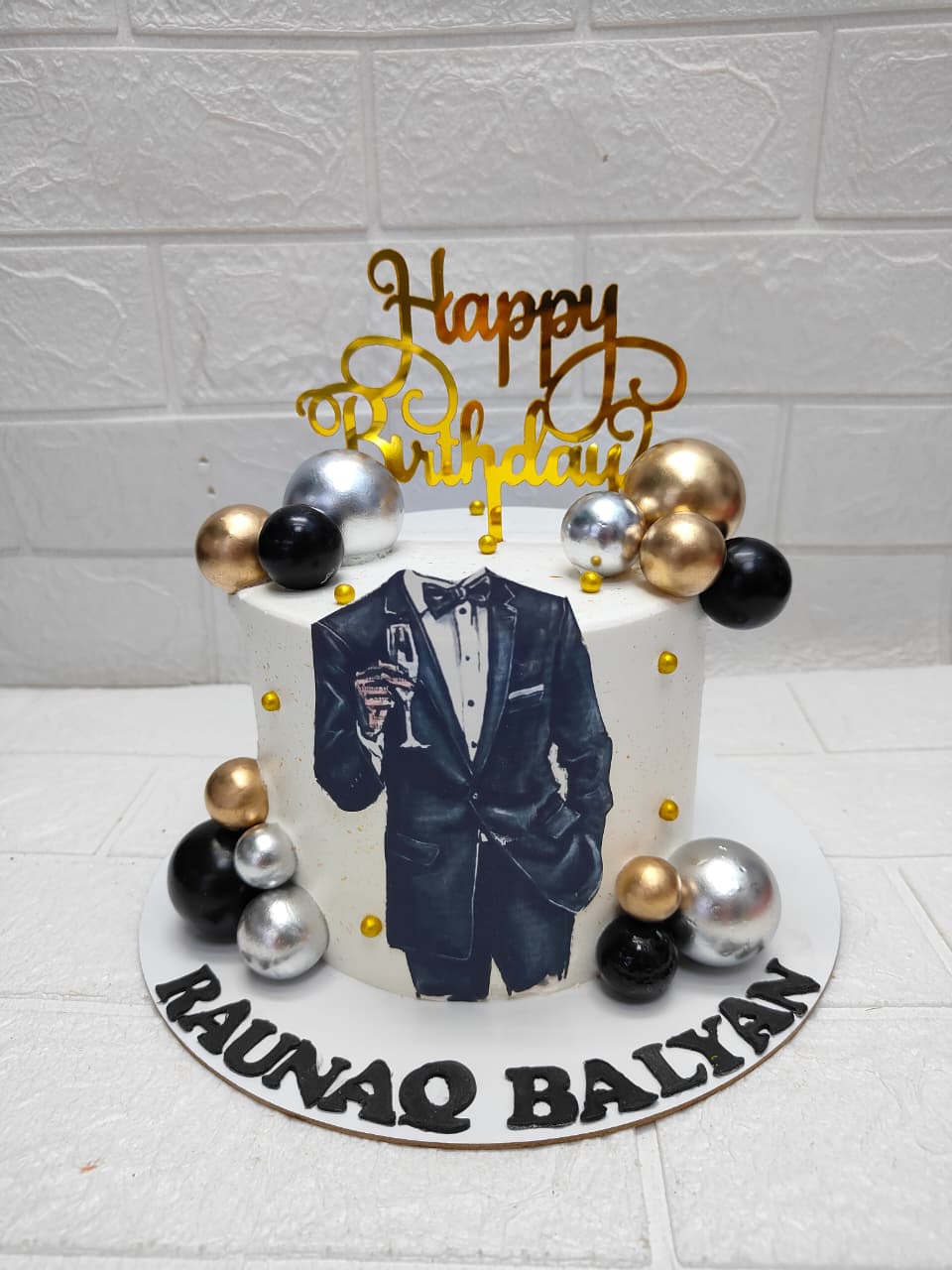 Tuxedo Theme Luxury Birthday Cake