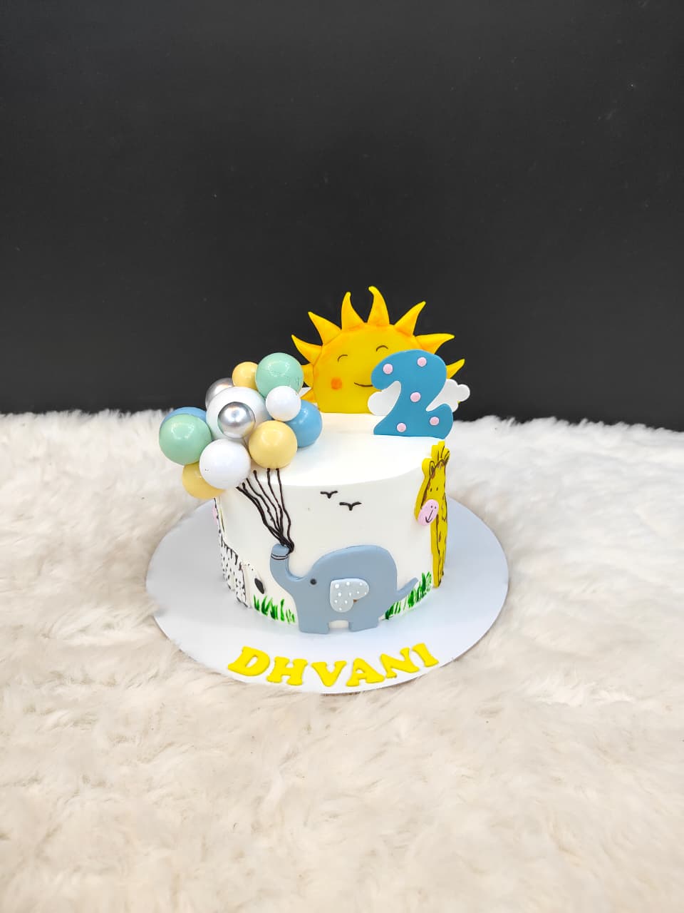 Jungle Animals & Balloons Birthday Cake