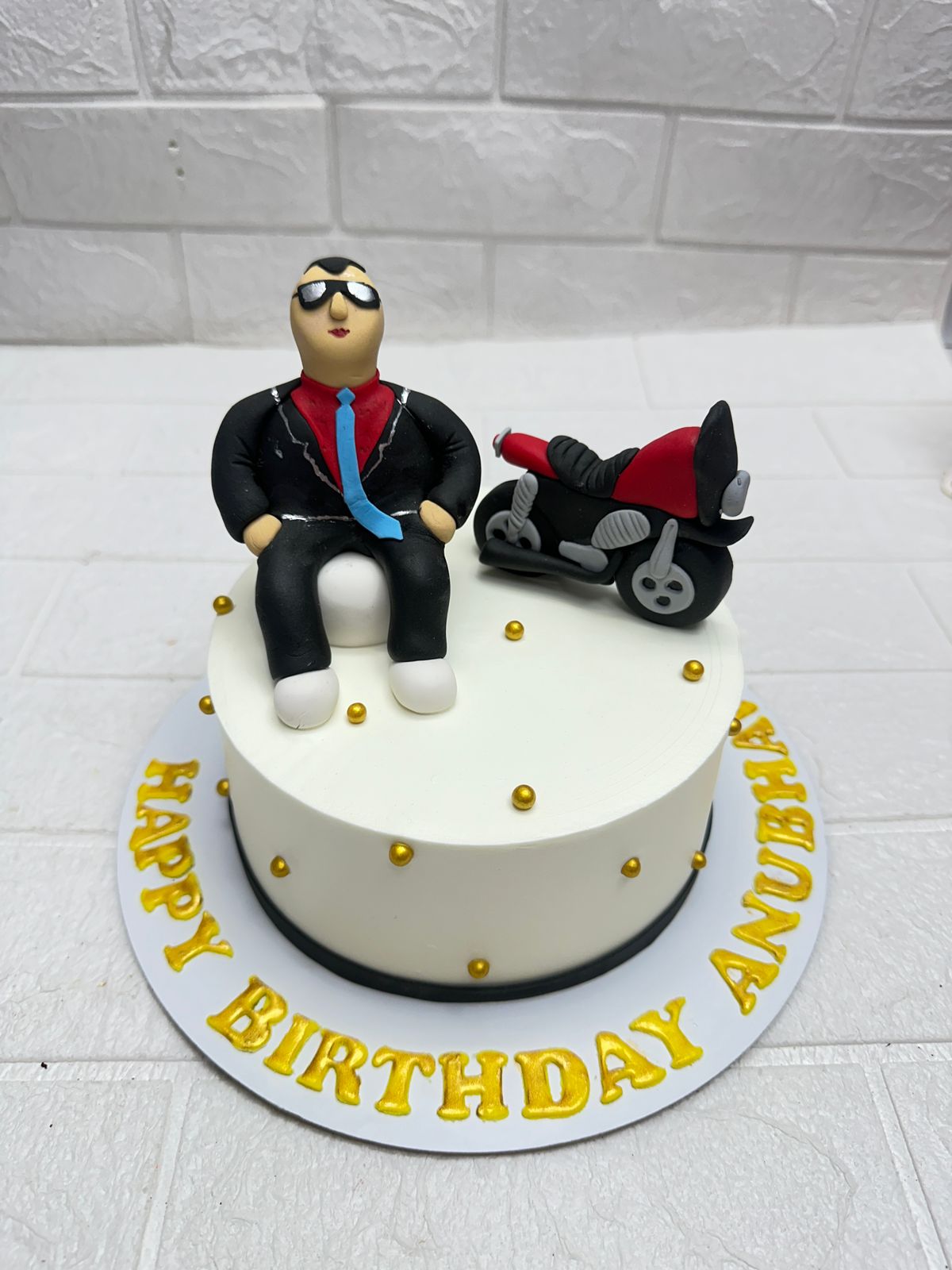 Suit & Sunglasses Motorcycle Cake
