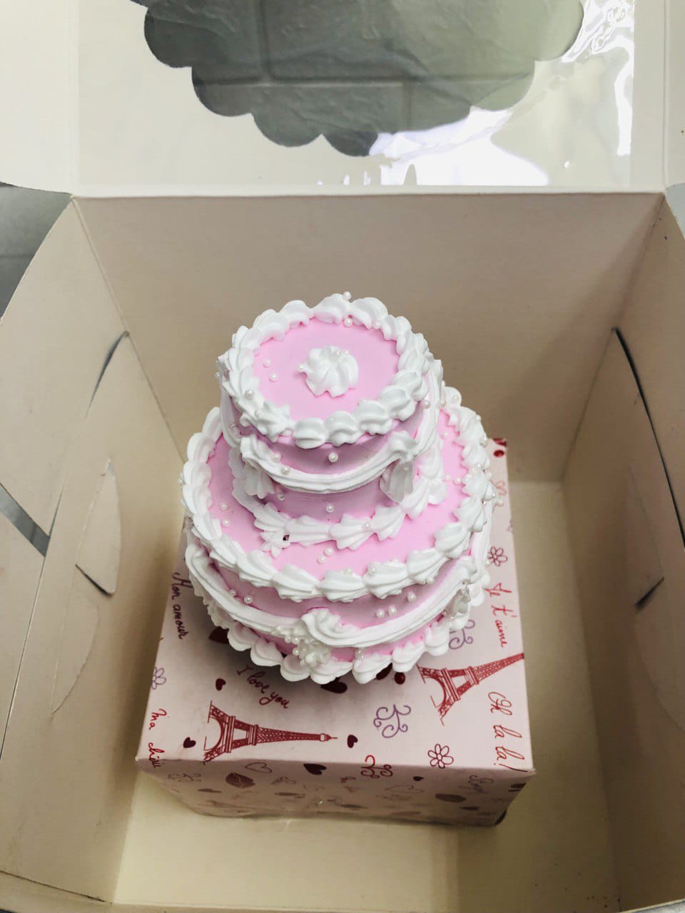 Mini Pink Tier White Floral Cone cake