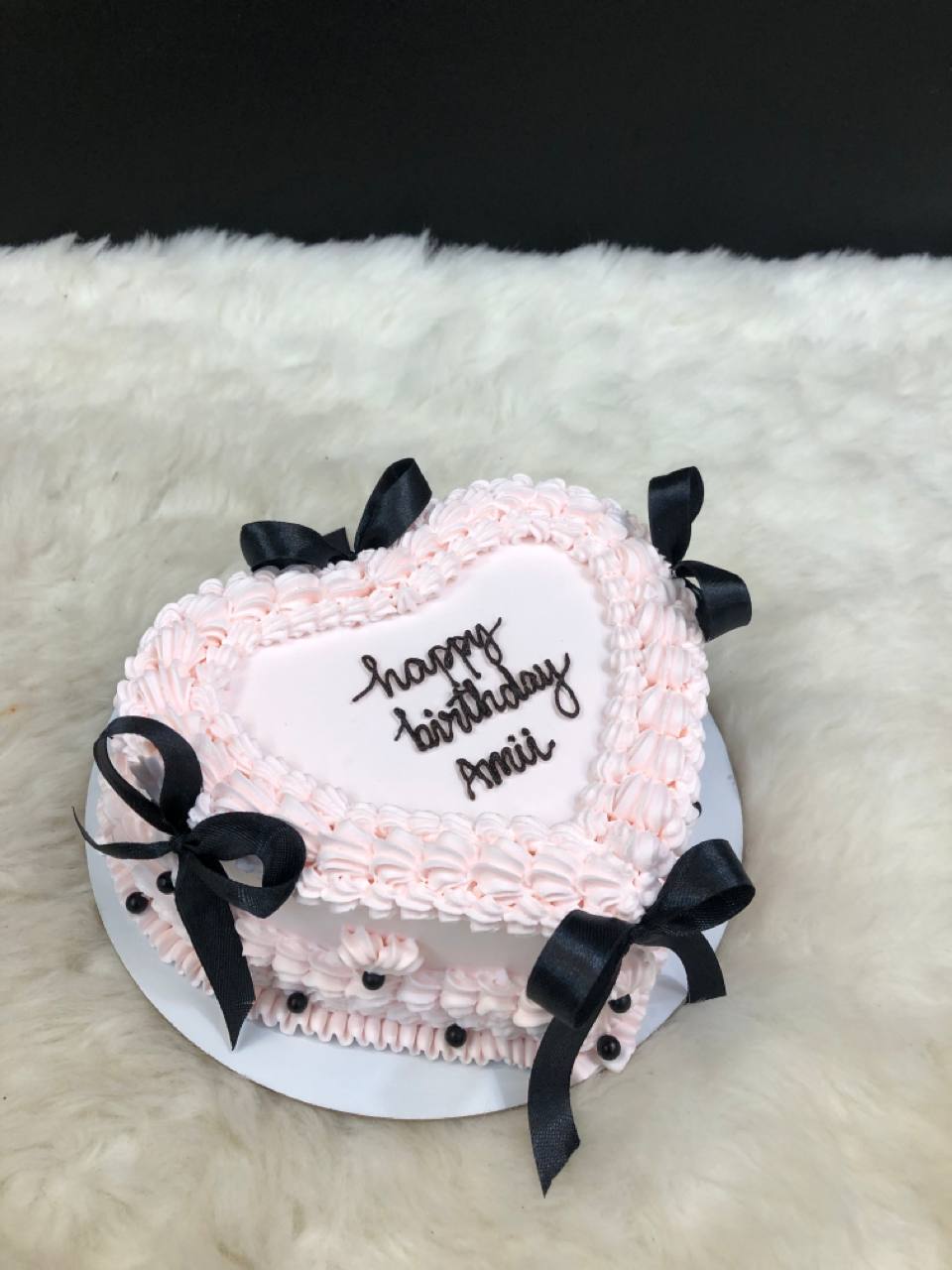 Pink Ruffle Frosting Heart Birthday Cake